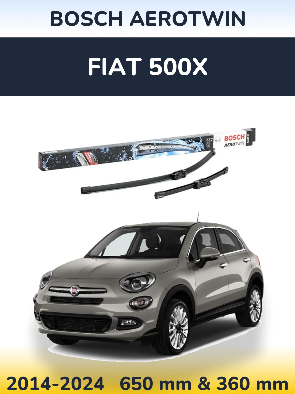 Sada předních stěračů BOSCH AeroTwin 650 a 360 mm pro Fiat 500X 2014-2024