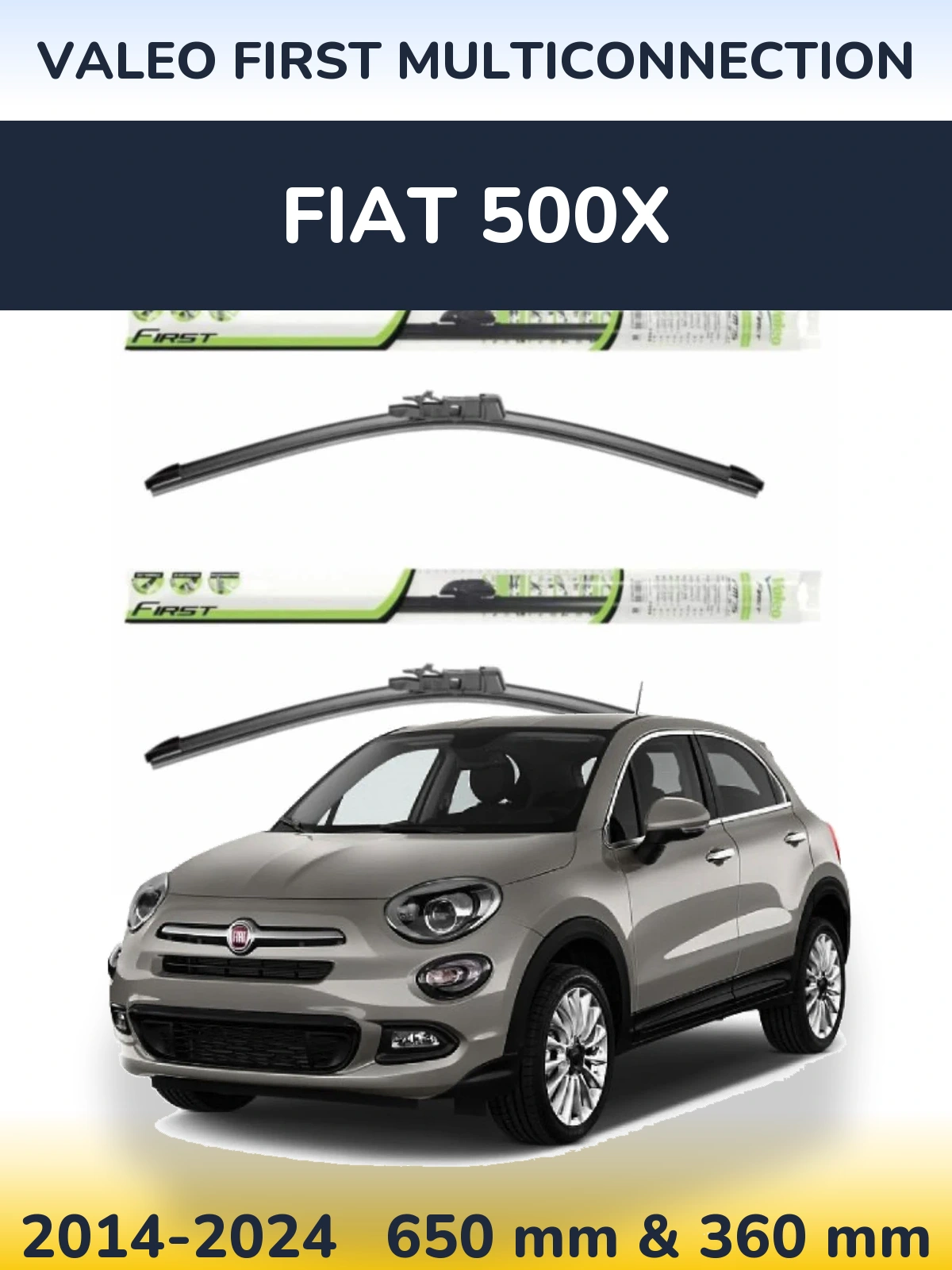 Sada předních stěračů Valeo First MultiConnection 650 a 350 mm pro Fiat 500X 2014-2024