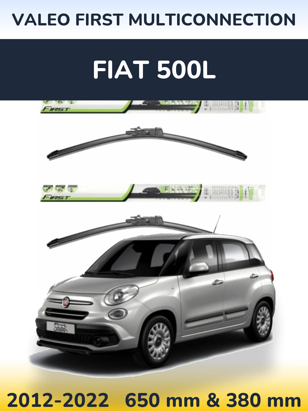 Sada předních stěračů Valeo First MultiConnection 650 a 380 mm pro Fiat 500L 2012-2022