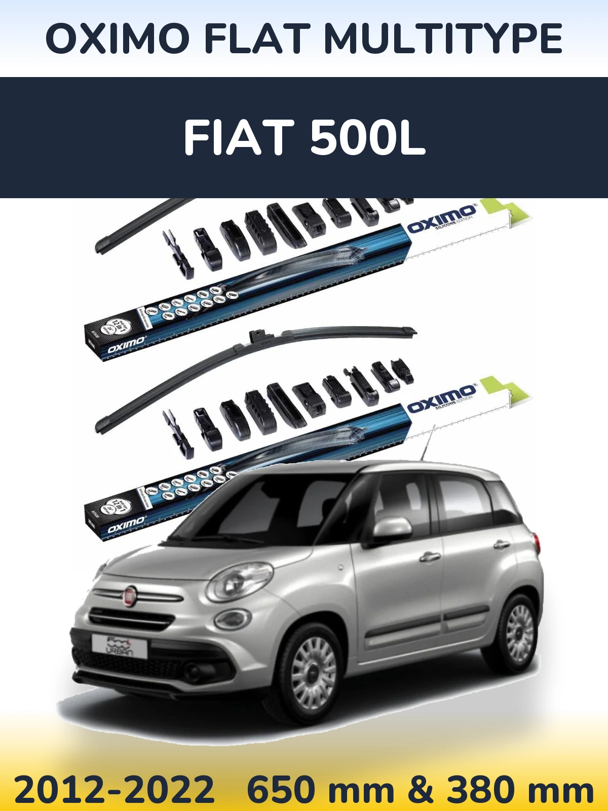 Sada předních stěračů Oximo Flat MultiType 650 a 380 mm pro Fiat 500L 2012-2022