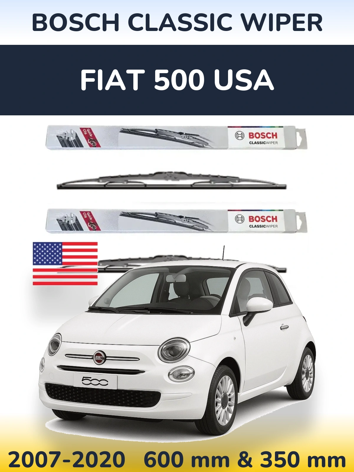 Sada předních stěračů BOSCH Classic Wiper 600 a 340 mm pro Fiat 500 USA 2007-2020