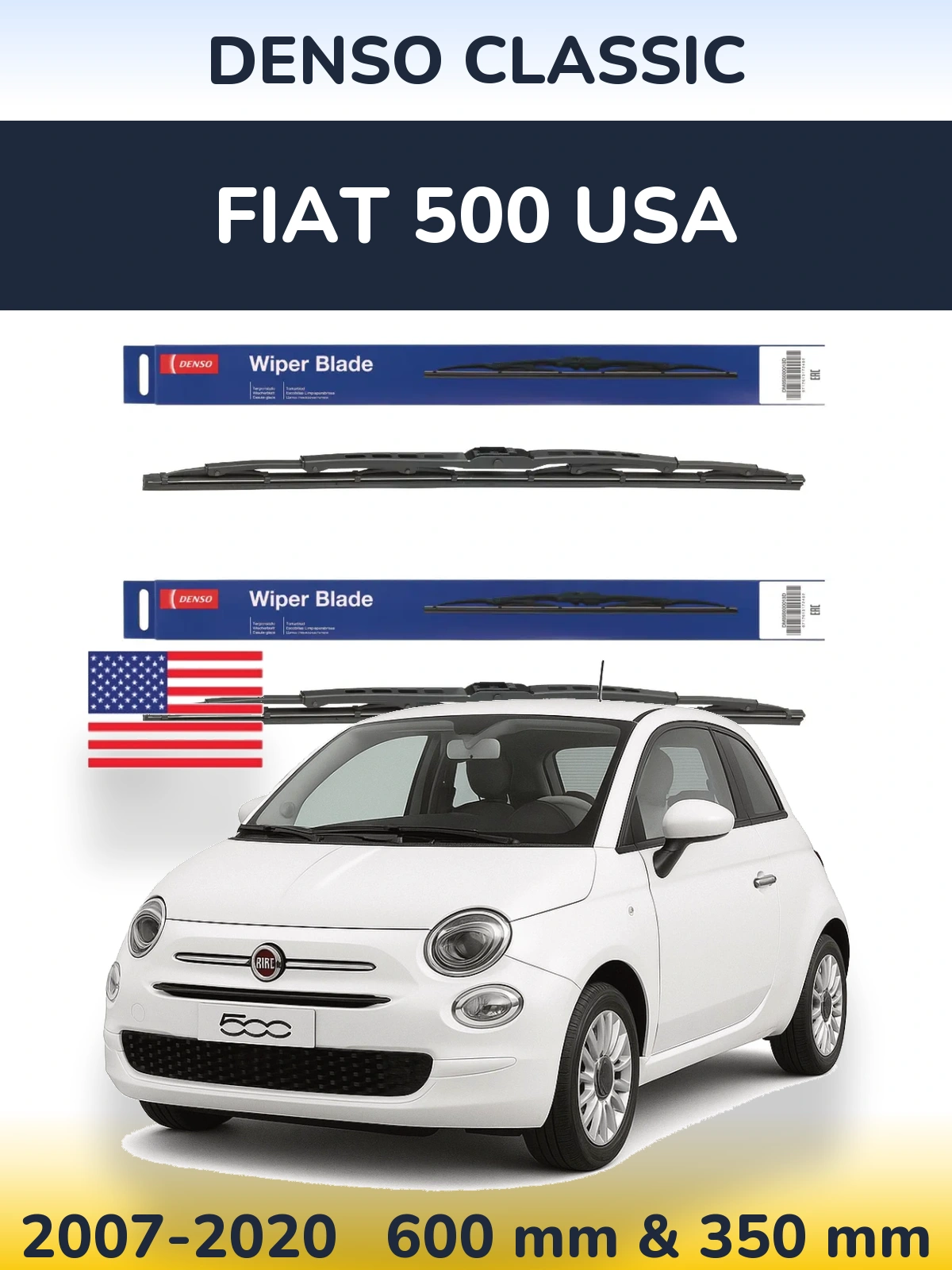 Sada předních stěračů Denso Classic 600 a 350 mm pro Fiat 500 USA 2007-2020