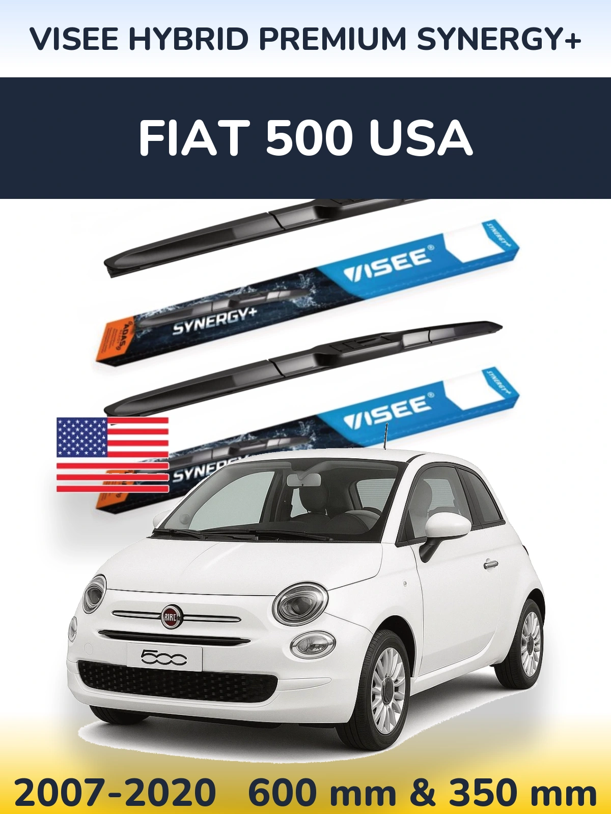 Sada předních stěračů VISEE HYBRID PREMIUM SYNERGY+ 600 a 350 mm pro Fiat 500 USA 2007-2020