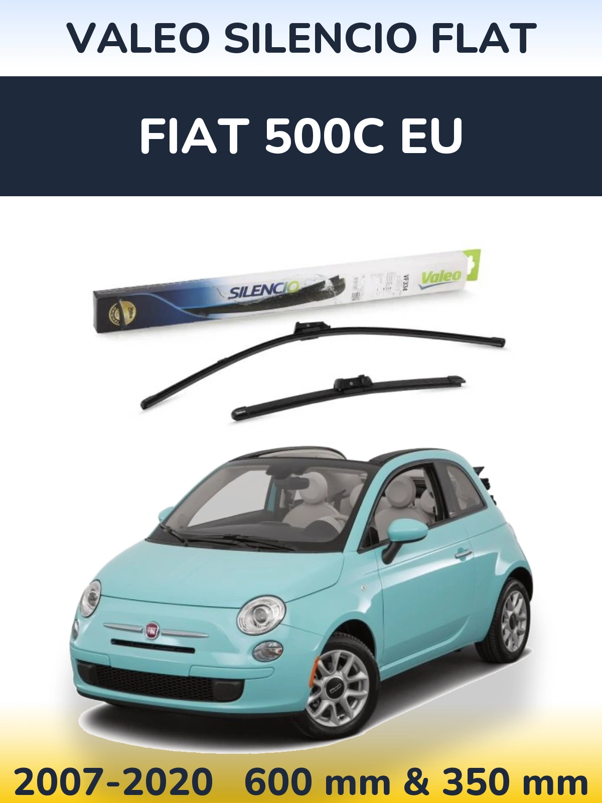 Sada předních stěračů Valeo Silencio Flat 600 a 350 mm pro Fiat 500C EU 2007-2020