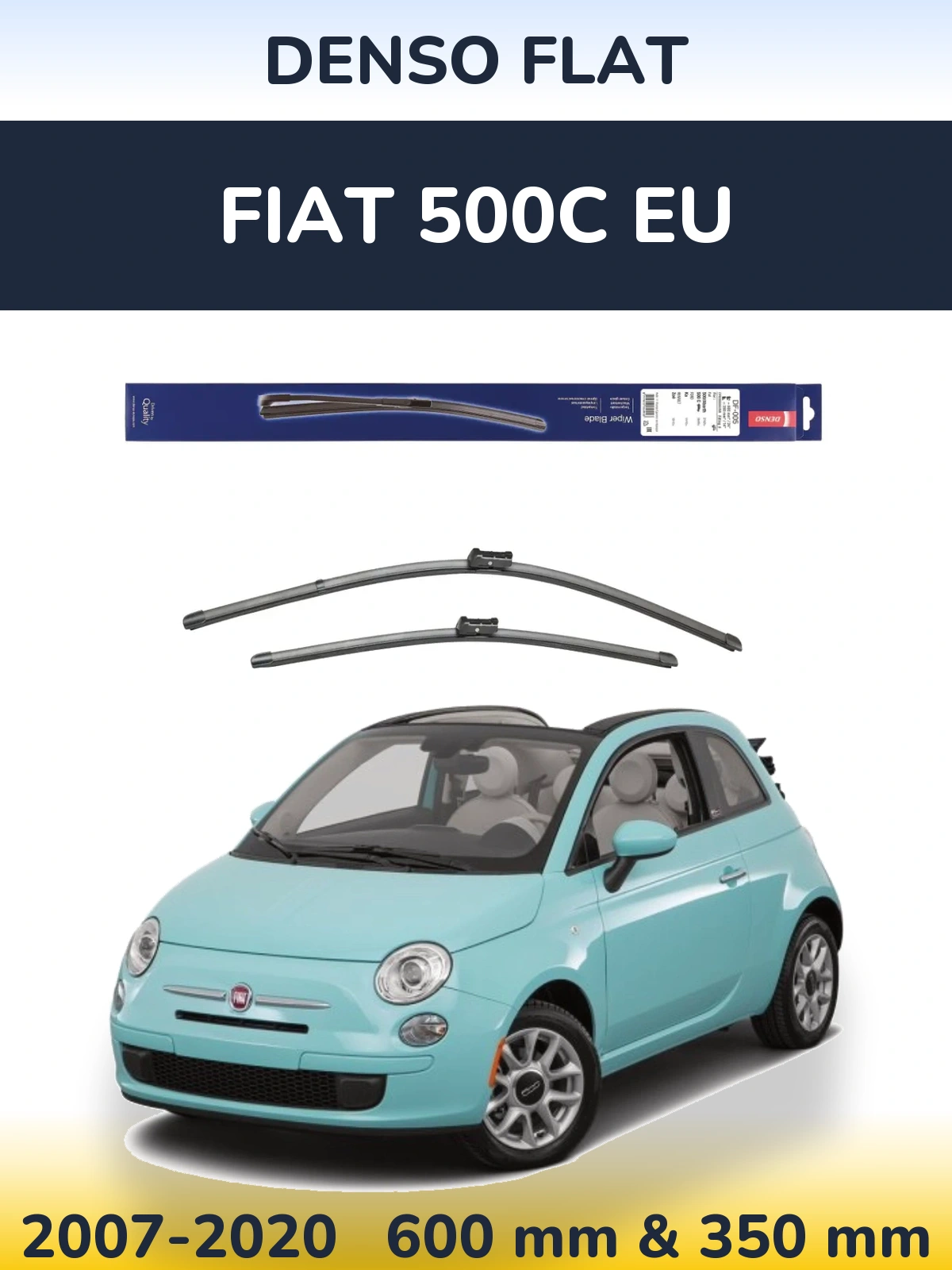 Sada předních stěračů Denso Flat 600 a 350 mm pro Fiat 500C EU 2007-2020