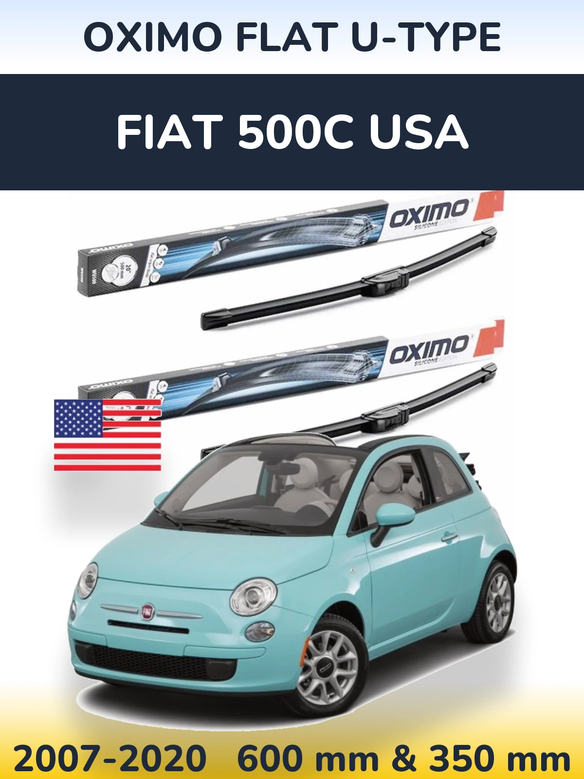 Sada předních stěračů Oximo Flat U-type 600 a 350 mm pro Fiat 500C USA 2007-2020