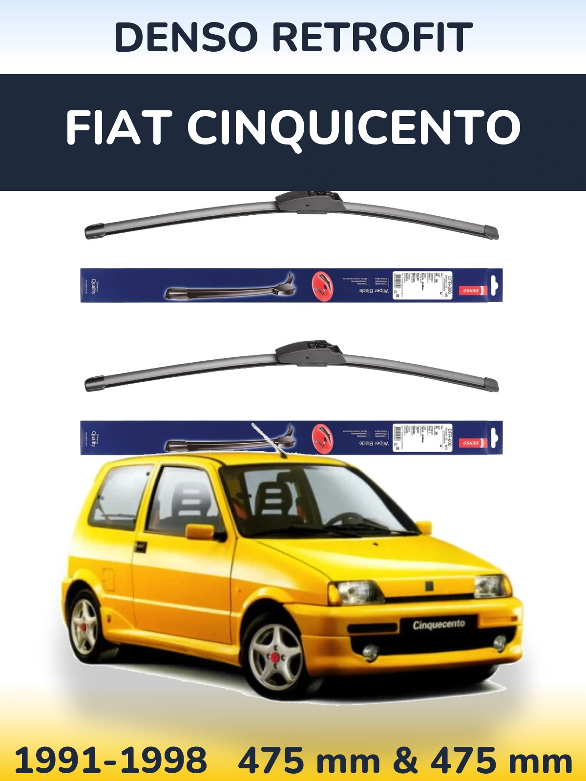 Sada předních stěračů Denso Retrofit 475 a 475 mm pro Fiat Cinquicento 1991-1998