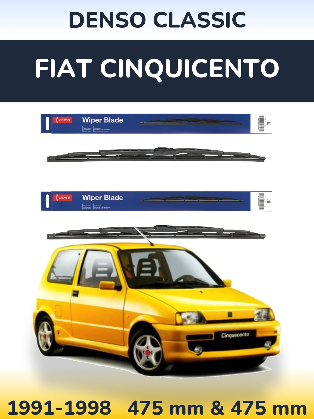 Sada předních stěračů Denso Classic 475 a 475 mm pro Fiat Cinquicento 1991-1998