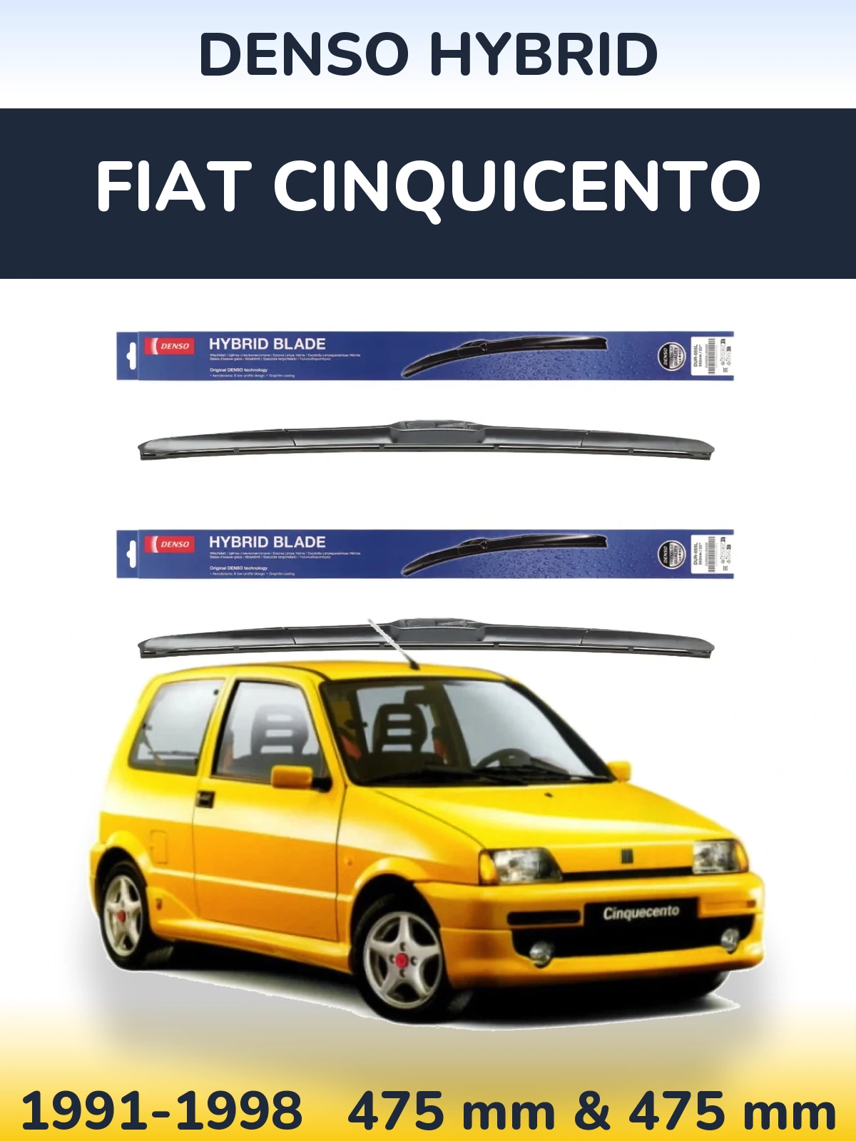Sada předních stěračů Denso Hybrid 475 a 475 mm pro Fiat Cinquicento 1991-1998