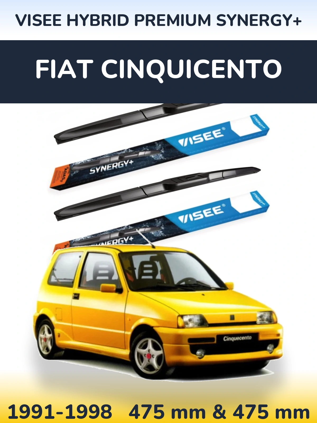 Sada předních stěračů VISEE HYBRID PREMIUM SYNERGY+ 475 a 475 mm pro Fiat Cinquicento 1991-1998