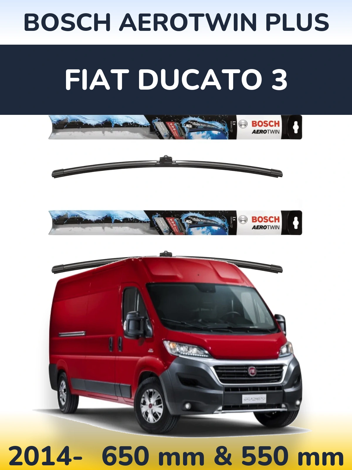 Комплект передніх щіток BOSCH AeroTwin Plus 650 & 550 мм для Fiat Ducato 3 2014-2026