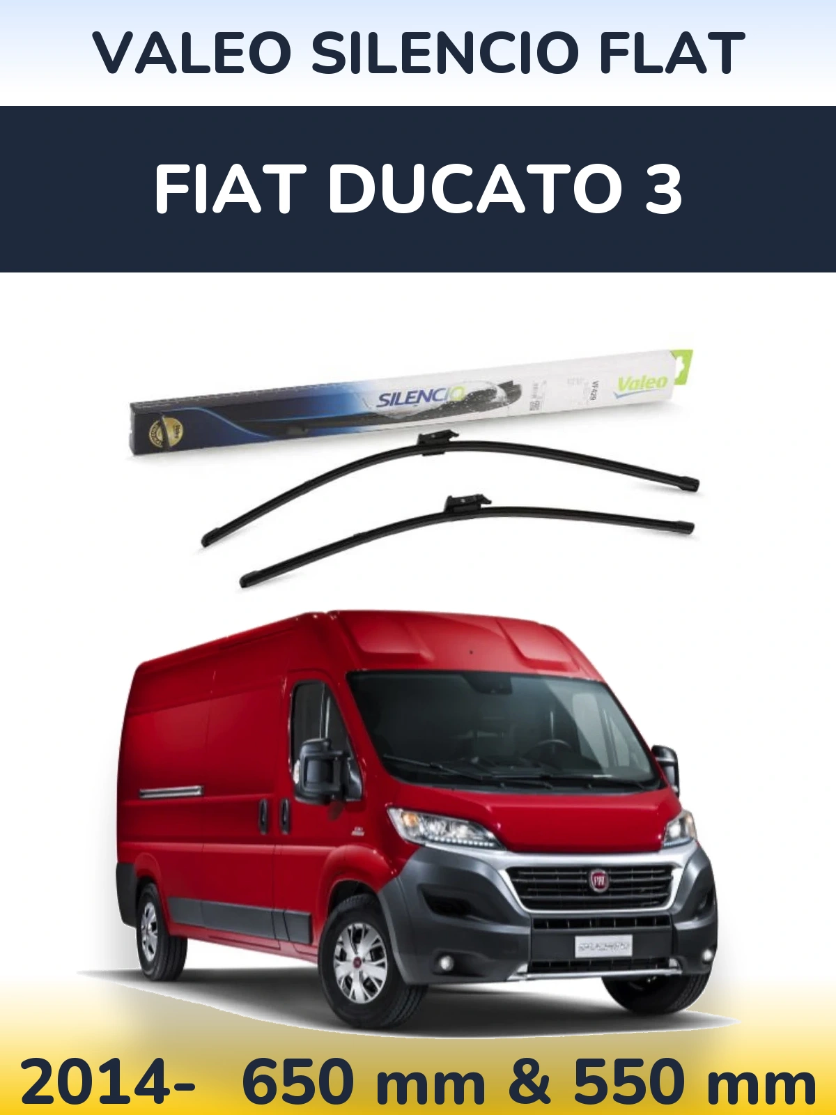 Sada předních stěračů Valeo Silencio Flat 650 a 550 mm pro Fiat Ducato 3 2014-2026