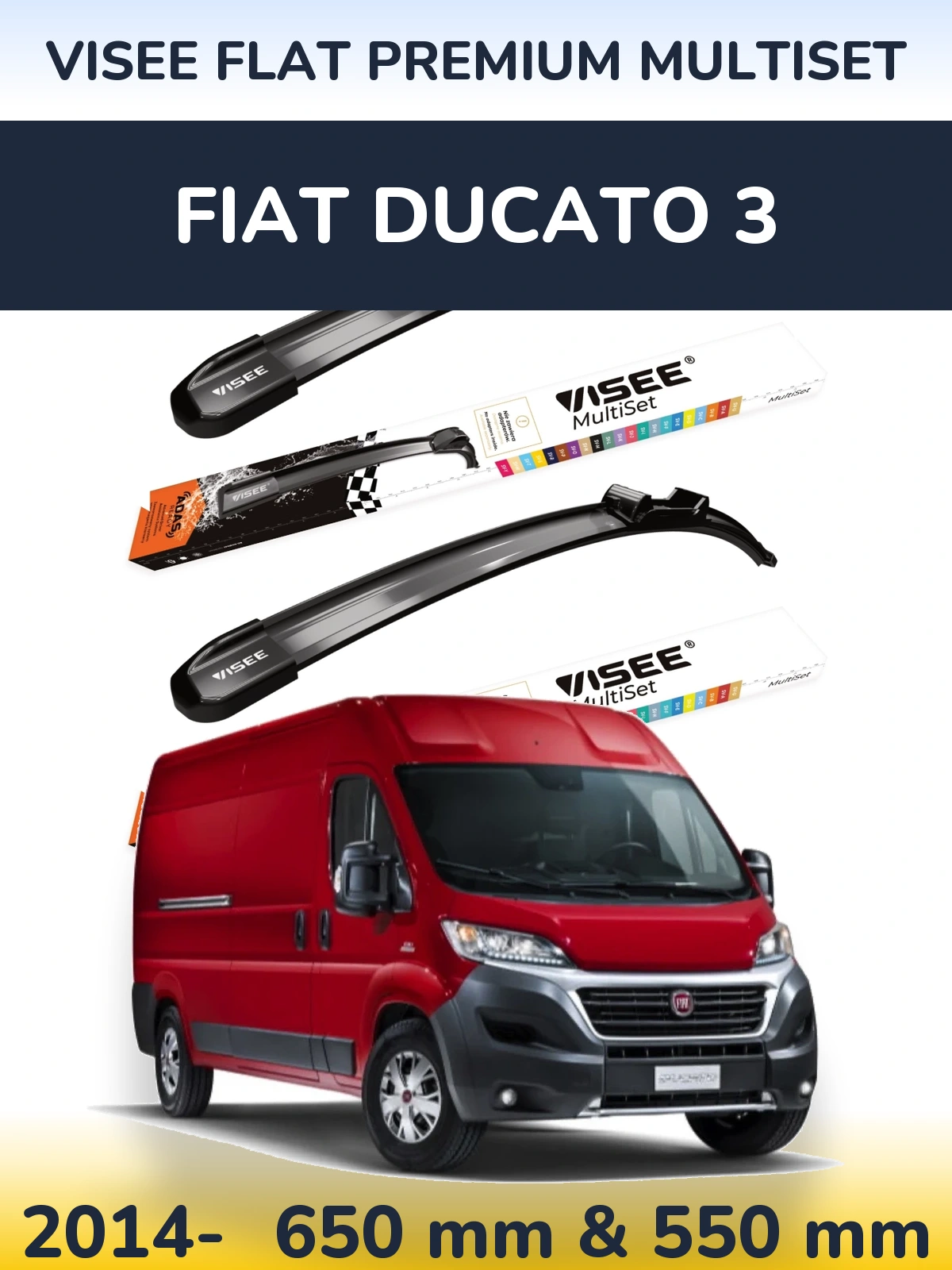 Комплект передніх щіток VISEE FLAT PREMIUM MultiSet 650 & 550 мм для Fiat Ducato 3 2014-2026