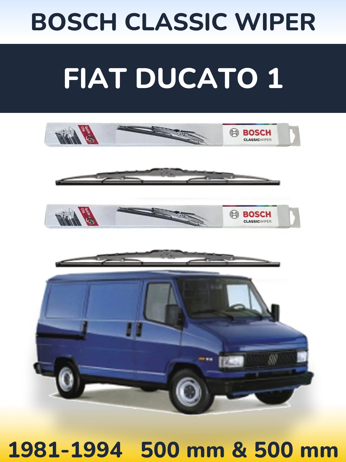 Sada předních stěračů BOSCH Classic Wiper 500 a 500 mm pro Fiat Ducato 1 1981-1994