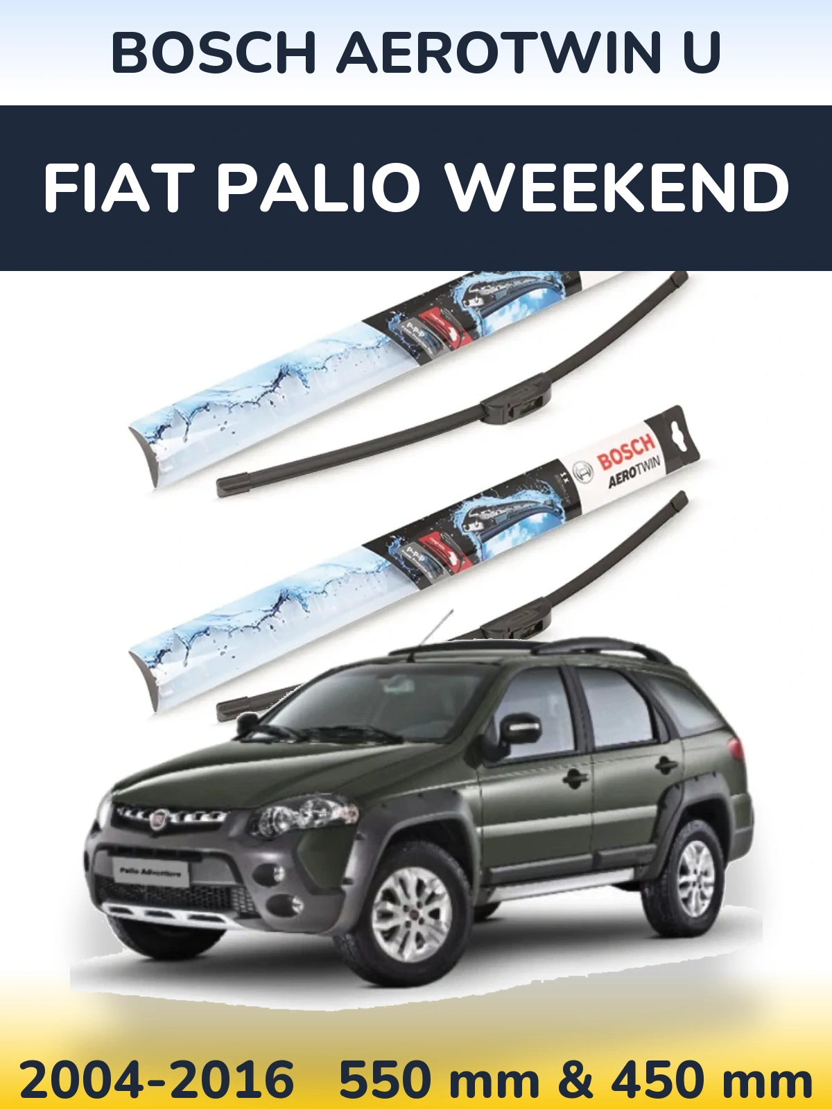 Комплект передніх щіток BOSCH AeroTwin U 550 & 450 мм для Fiat Palio Weekend 2004-2016