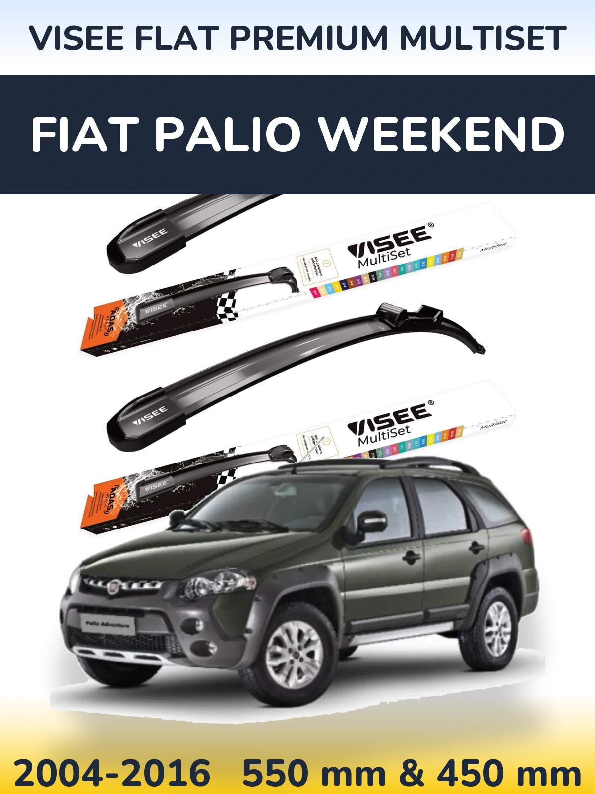 Комплект передніх щіток VISEE FLAT PREMIUM MultiSet 550 & 450 мм для Fiat Palio Weekend 2004-2016