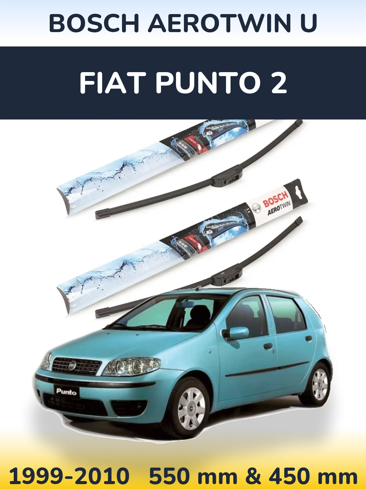 Sada předních stěračů BOSCH AeroTwin U 550 a 450 mm pro Fiat Punto 2 1999-2010