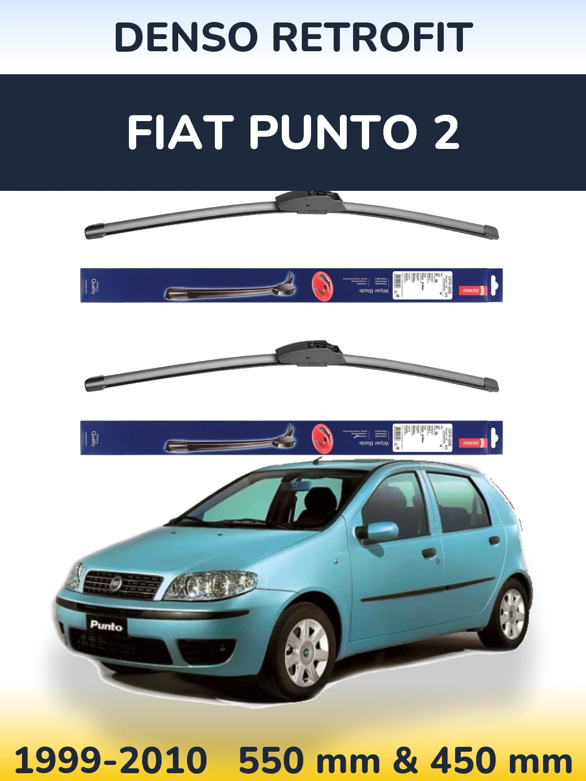 Sada předních stěračů Denso Retrofit 550 a 450 mm pro Fiat Punto 2 1999-2010