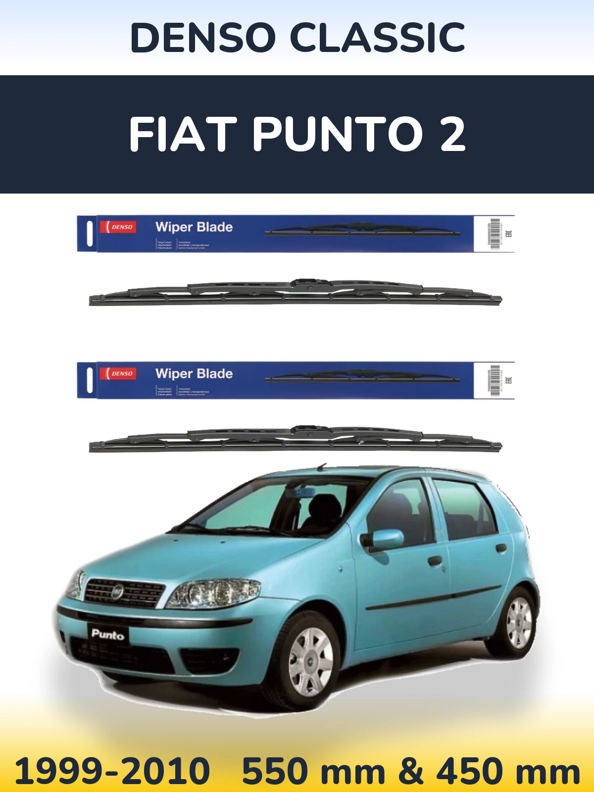 Sada předních stěračů Denso Classic 550 a 450 mm pro Fiat Punto 2 1999-2010