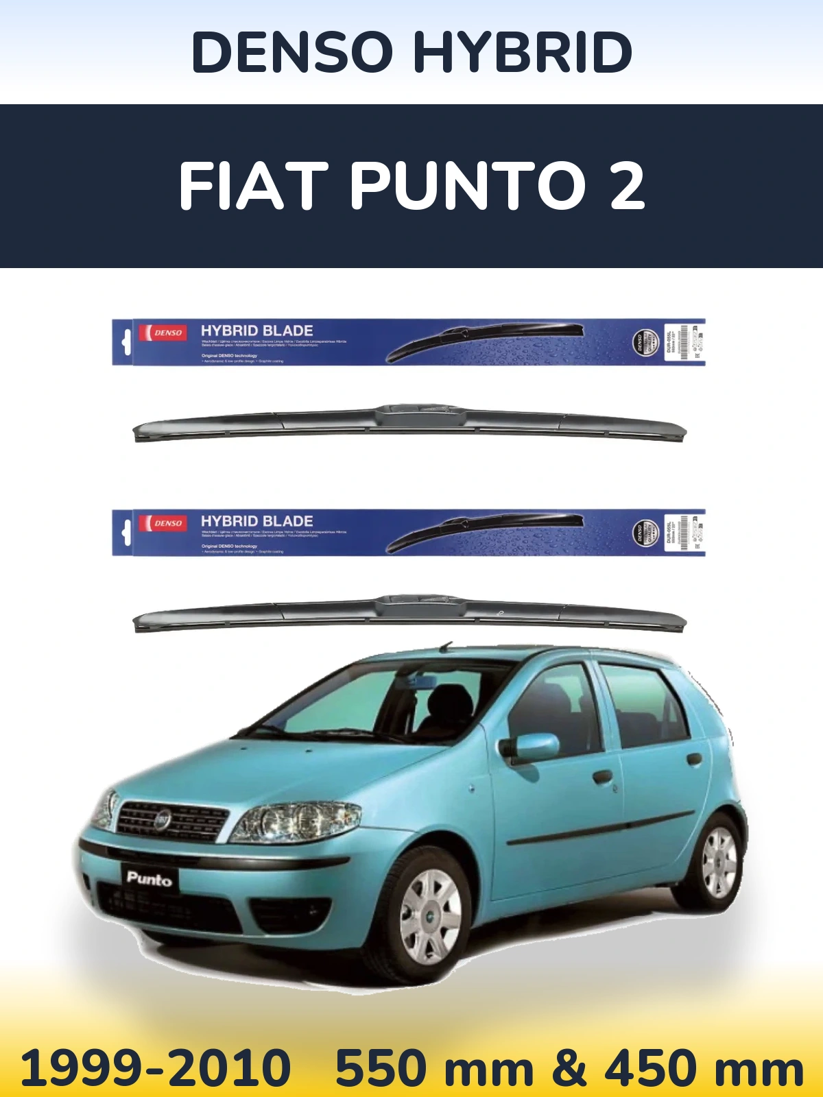 Sada předních stěračů Denso Hybrid 550 a 450 mm pro Fiat Punto 2 1999-2010
