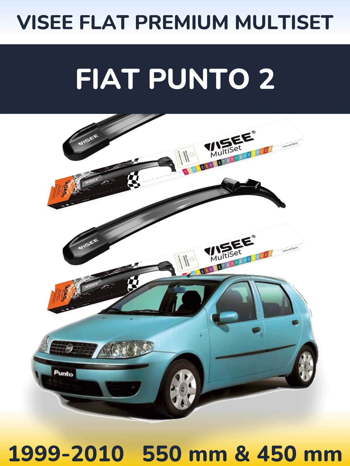 Sada předních stěračů VISEE FLAT PREMIUM MultiSet 550 a 450 mm pro Fiat Punto 2 1999-2010