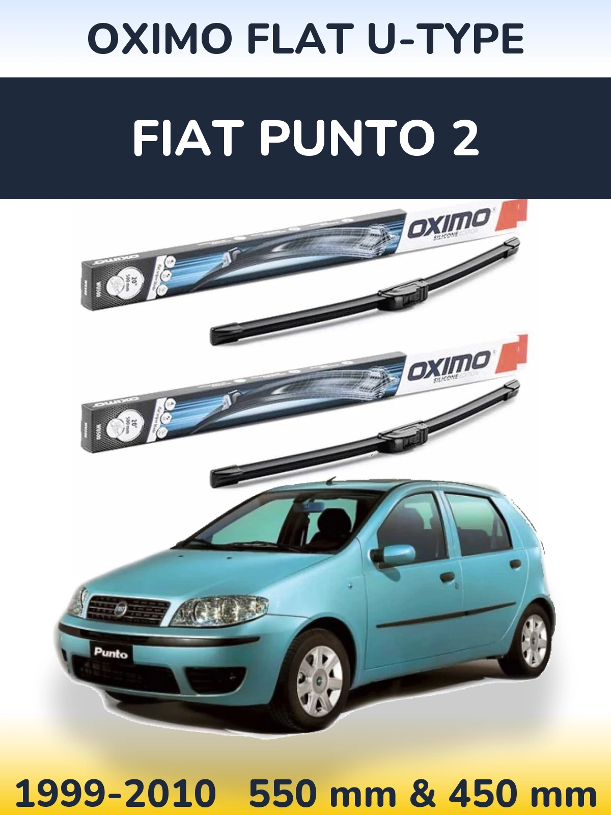 Sada předních stěračů Oximo Flat U-type 550 a 450 mm pro Fiat Punto 2 1999-2010