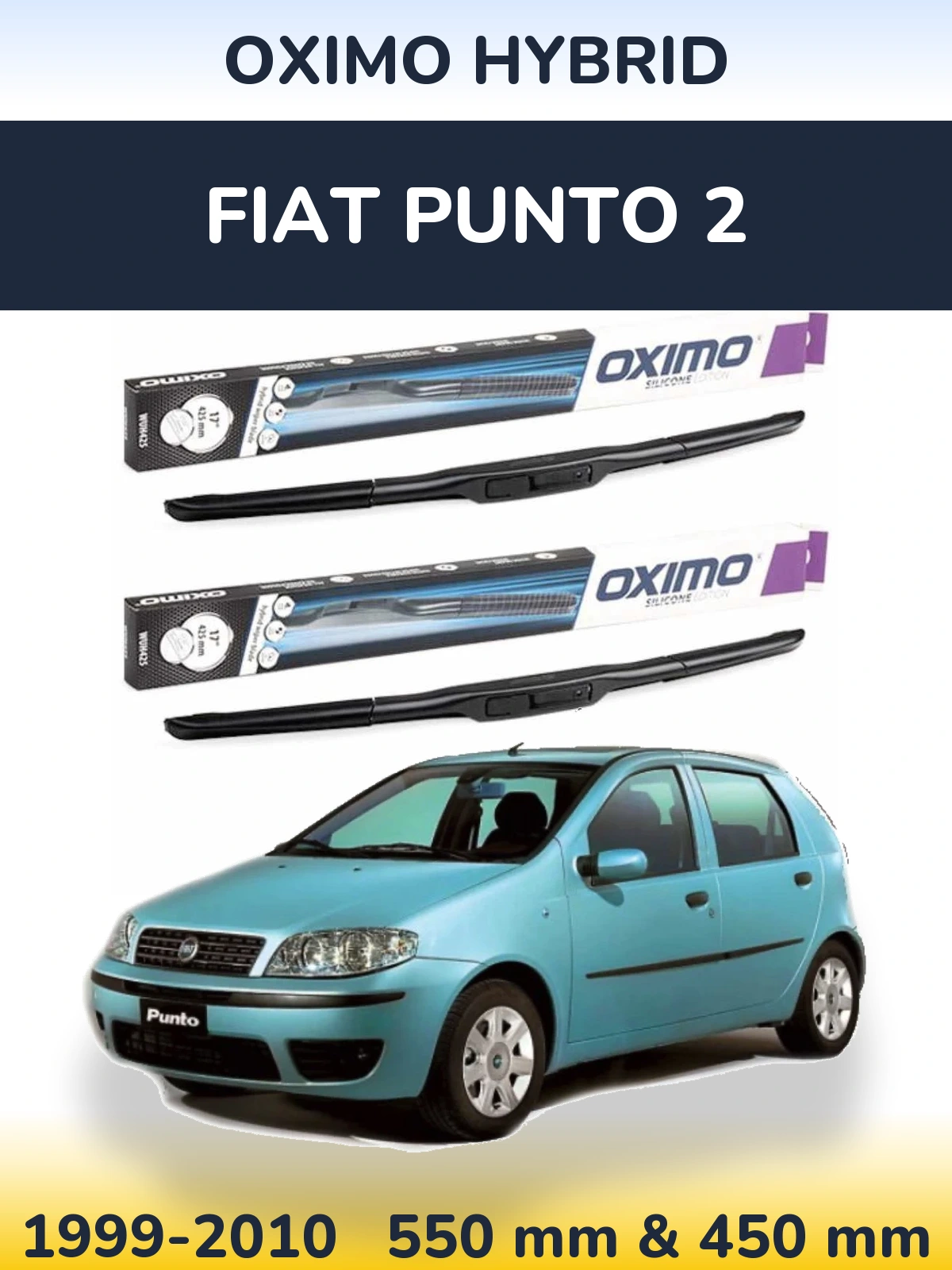 Sada předních stěračů Oximo Hybrid 550 a 450 mm pro Fiat Punto 2 1999-2010