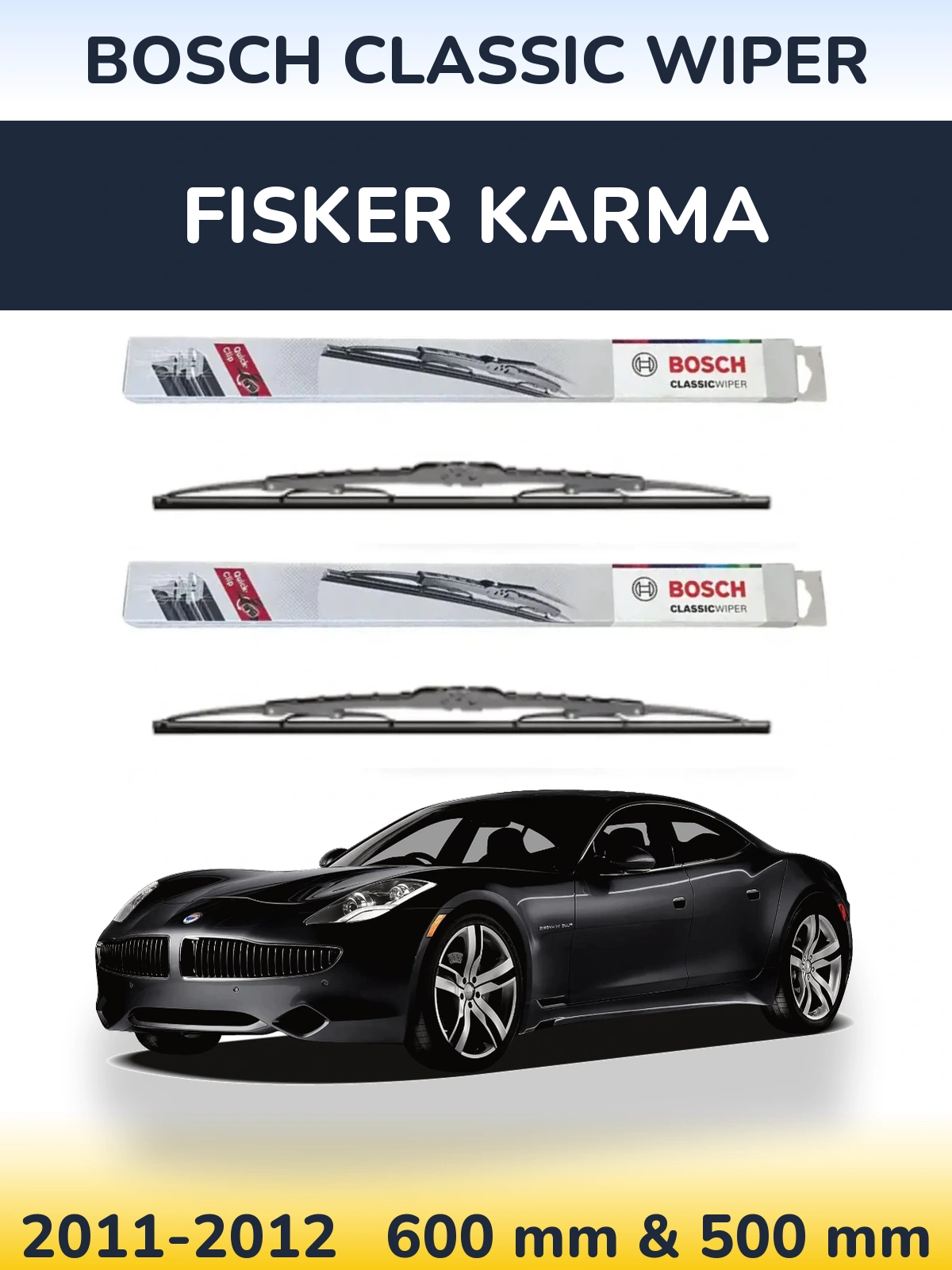 Sada předních stěračů BOSCH Classic Wiper 600 a 500 mm pro Fisker Karma 2011-2012