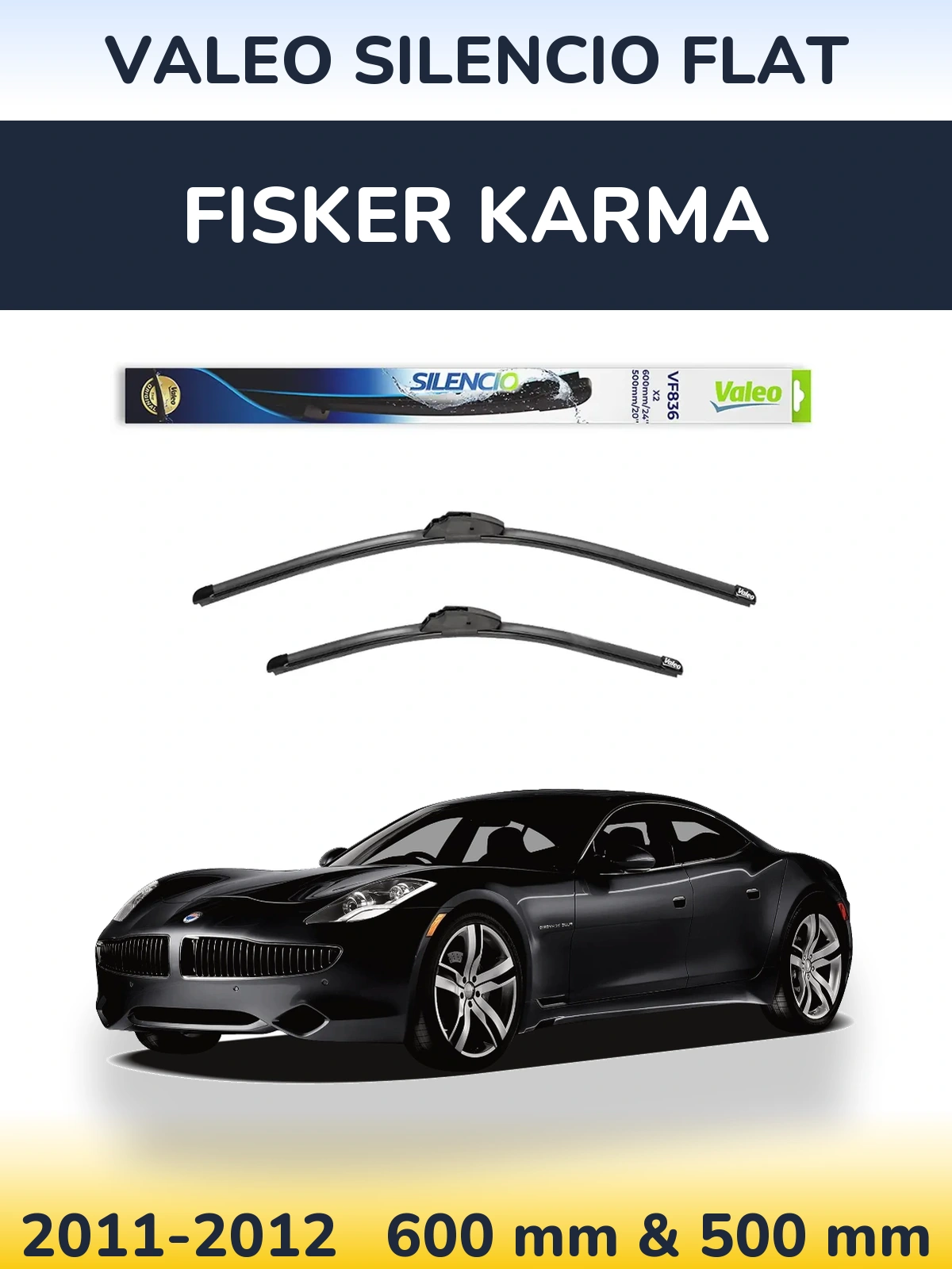 Sada předních stěračů Valeo Silencio Flat 600 a 500 mm pro Fisker Karma 2011-2012