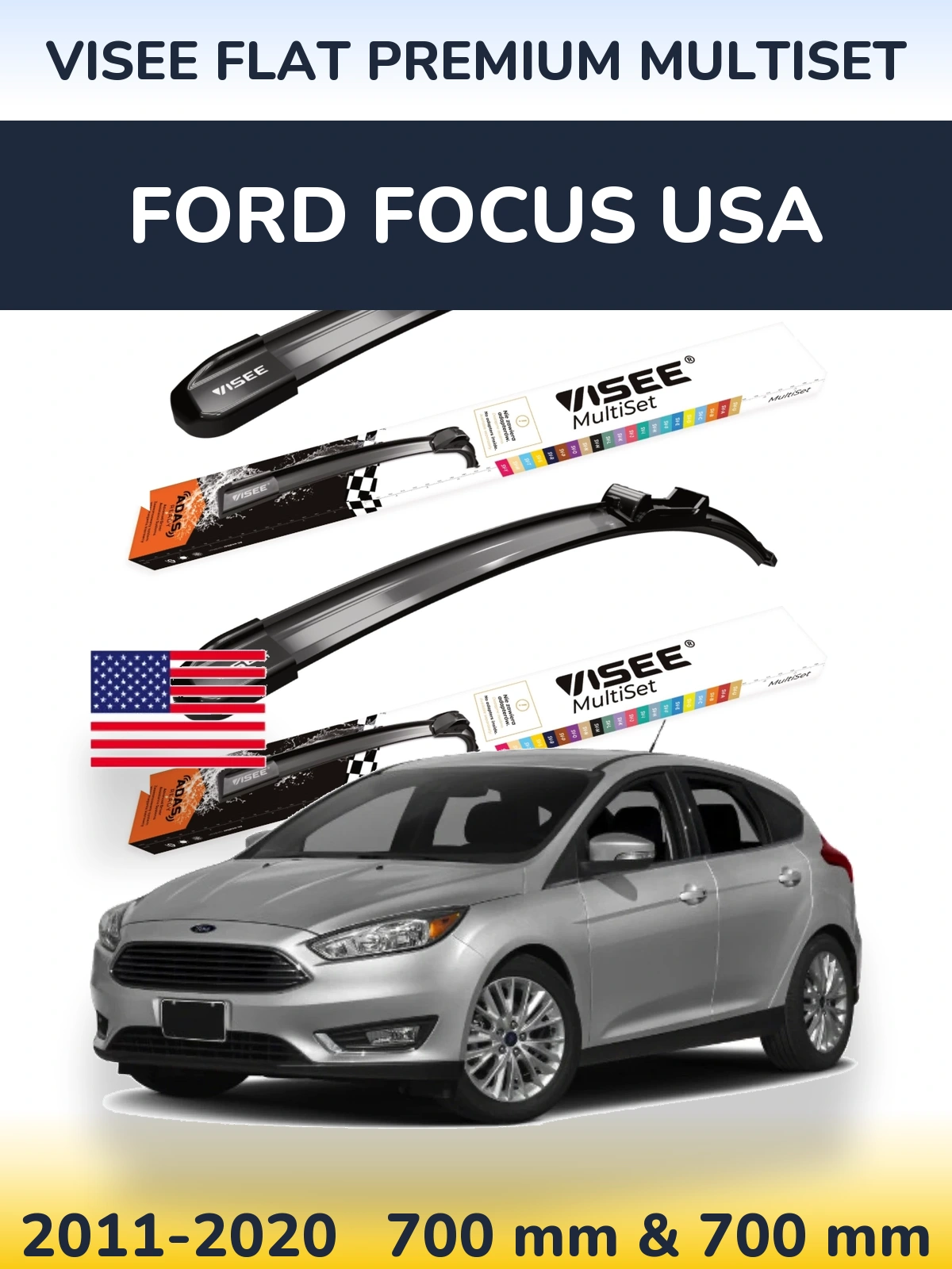 Sada předních stěračů VISEE FLAT PREMIUM MultiSet 700 a 700 mm pro Ford Focus USA 2011-2020