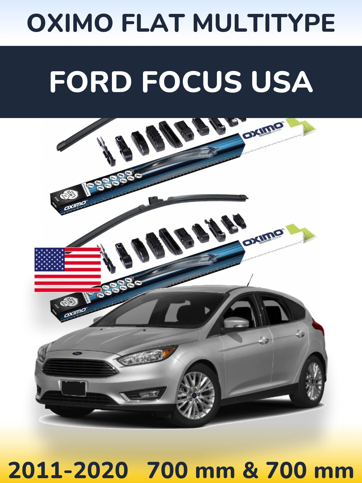 Sada předních stěračů Oximo Flat MultiType 700 a 700 mm pro Ford Focus USA 2011-2020