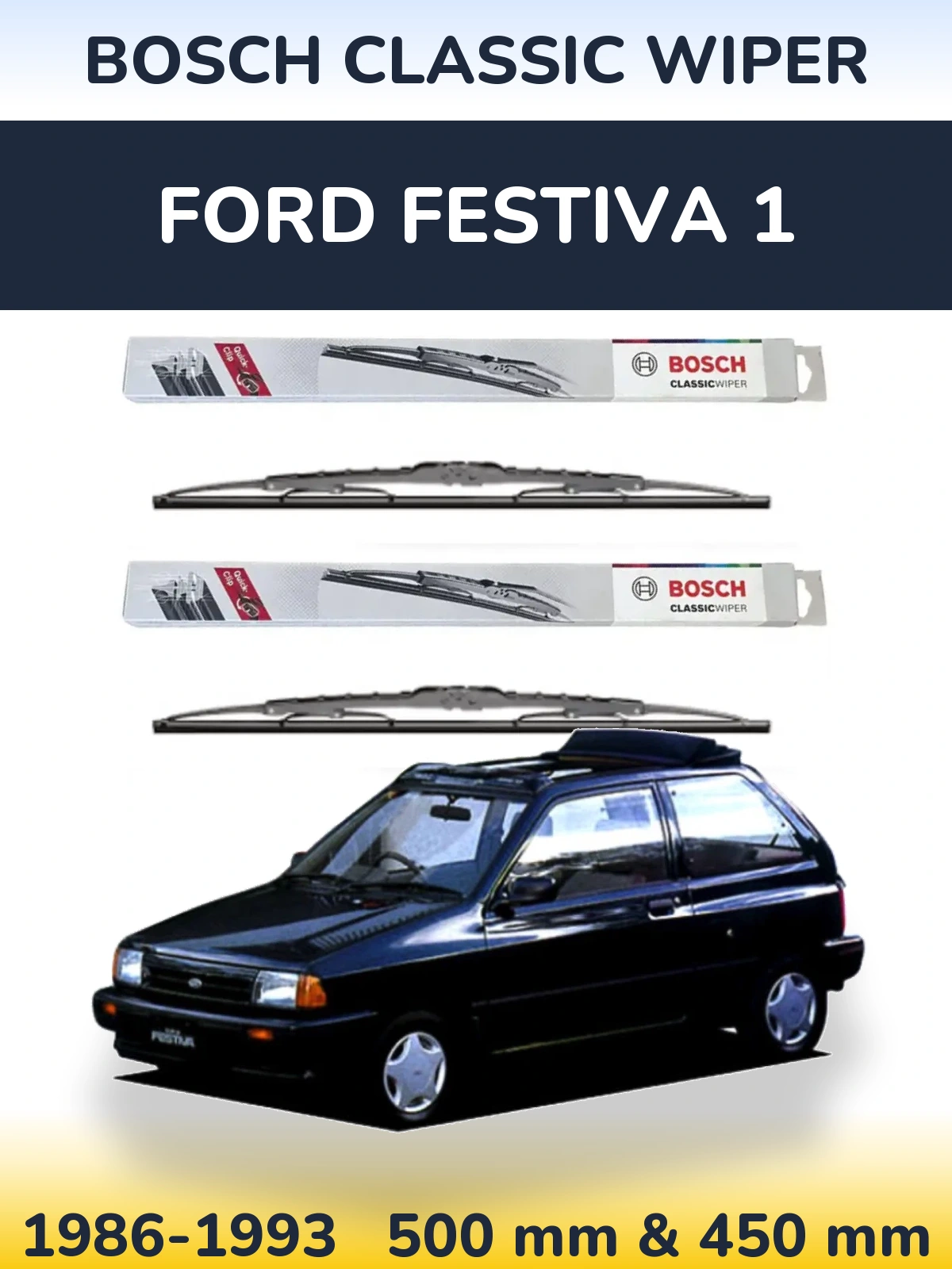 Sada předních stěračů BOSCH Classic Wiper 500 a 450 mm pro Ford Festiva 1 1986-1993