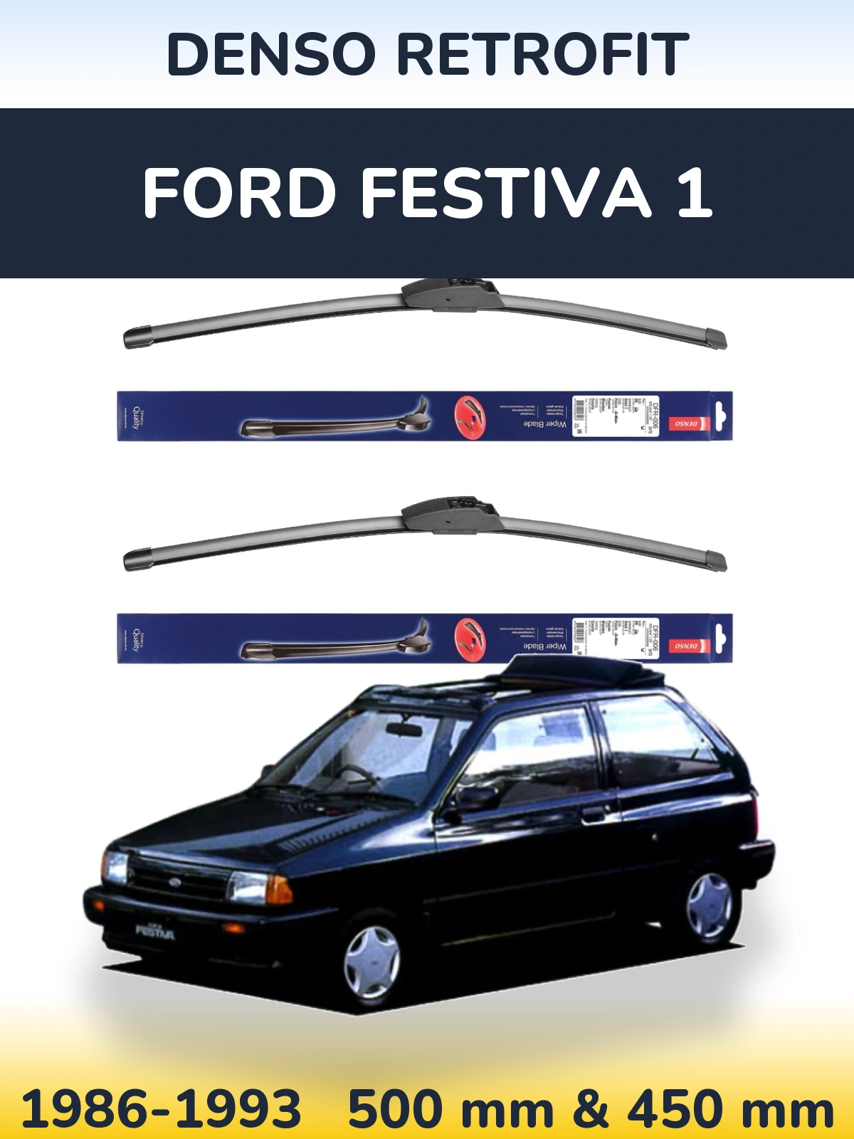 Sada předních stěračů Denso Retrofit 500 a 450 mm pro Ford Festiva 1 1986-1993