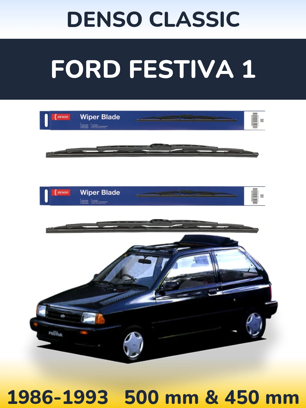 Sada předních stěračů Denso Classic 500 a 450 mm pro Ford Festiva 1 1986-1993
