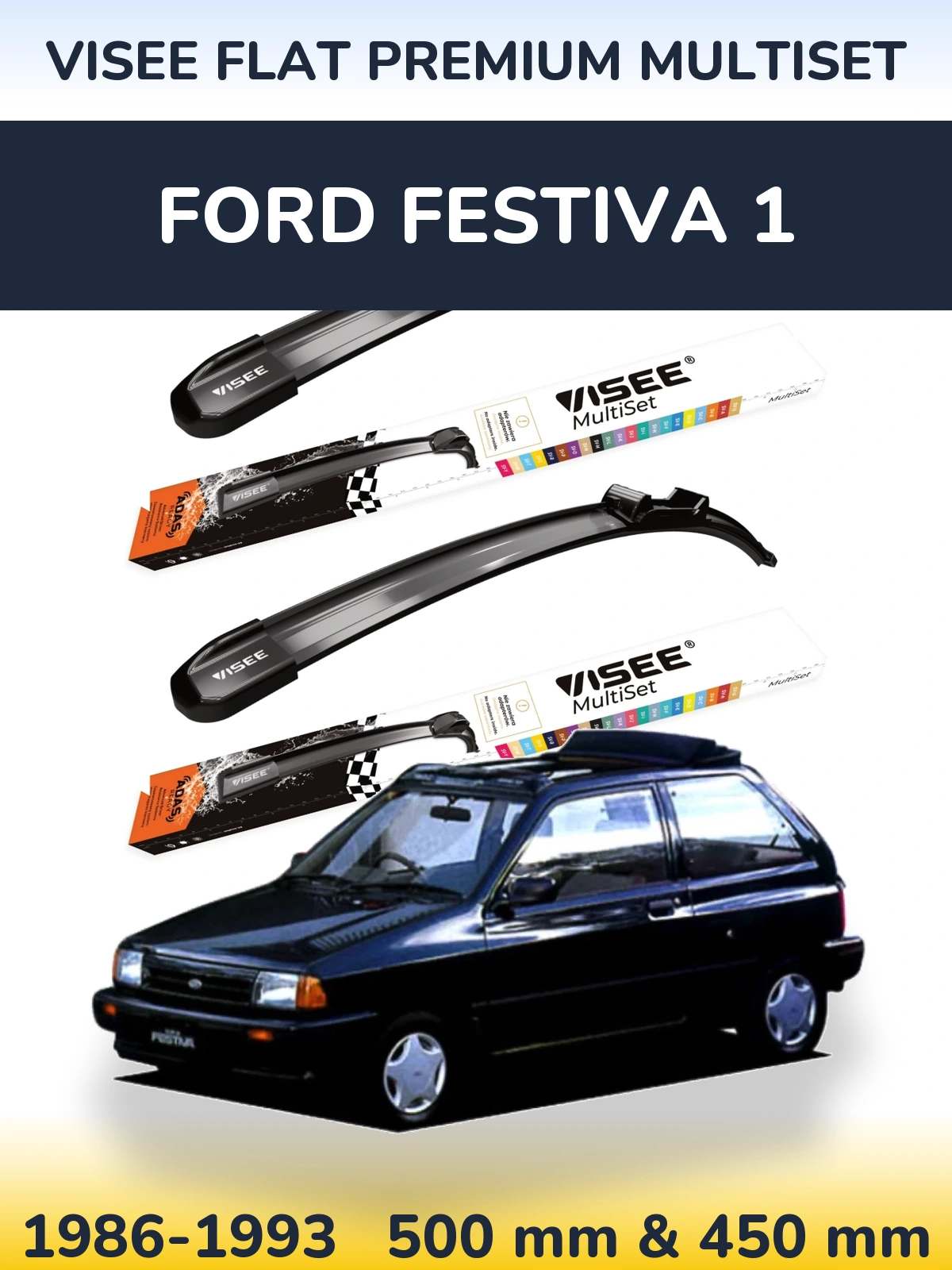 Sada předních stěračů VISEE FLAT PREMIUM MultiSet 500 a 450 mm pro Ford Festiva 1 1986-1993