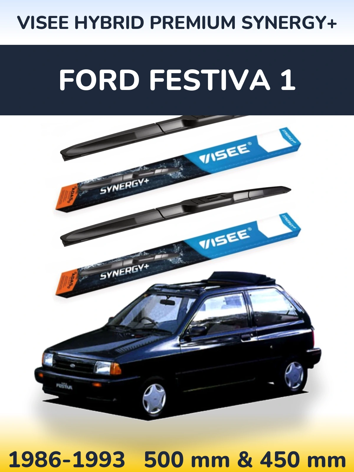 Sada předních stěračů VISEE HYBRID PREMIUM SYNERGY+ 500 a 450 mm pro Ford Festiva 1 1986-1993