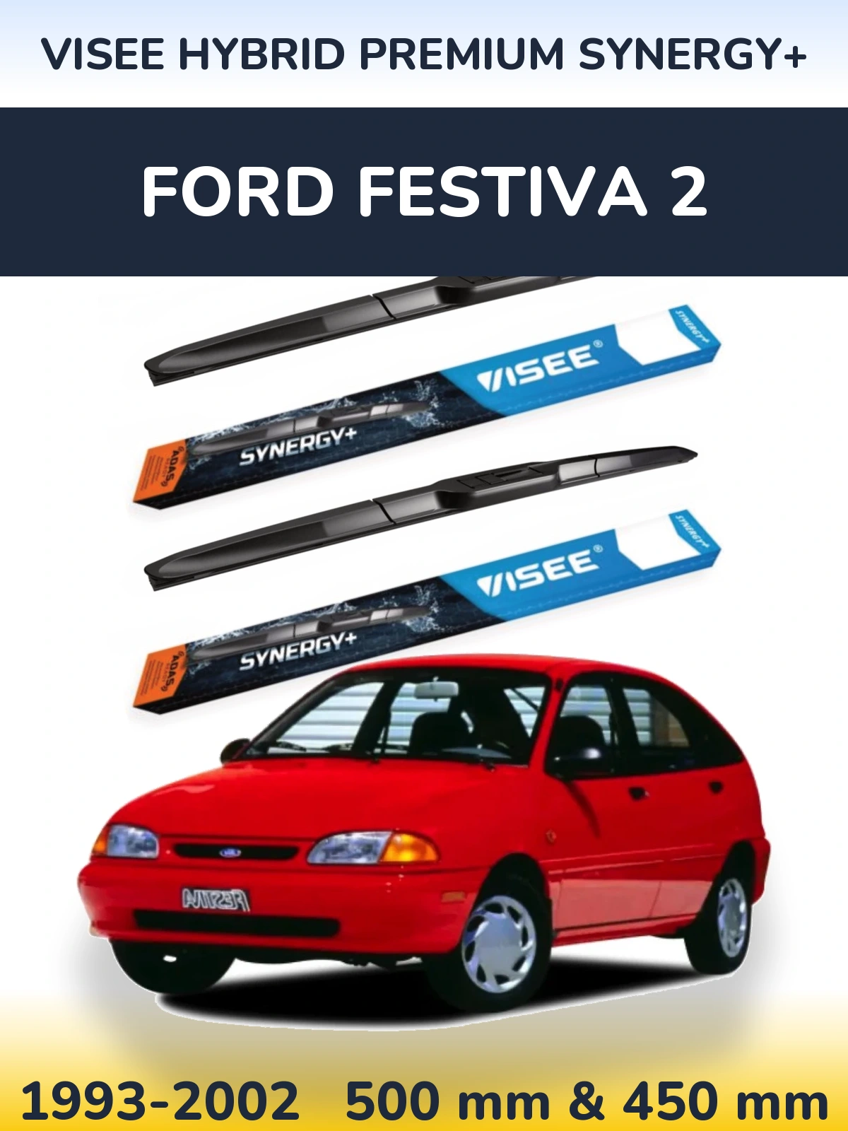 Sada předních stěračů VISEE HYBRID PREMIUM SYNERGY+ 500 a 450 mm pro Ford Festiva 2 1993-2002