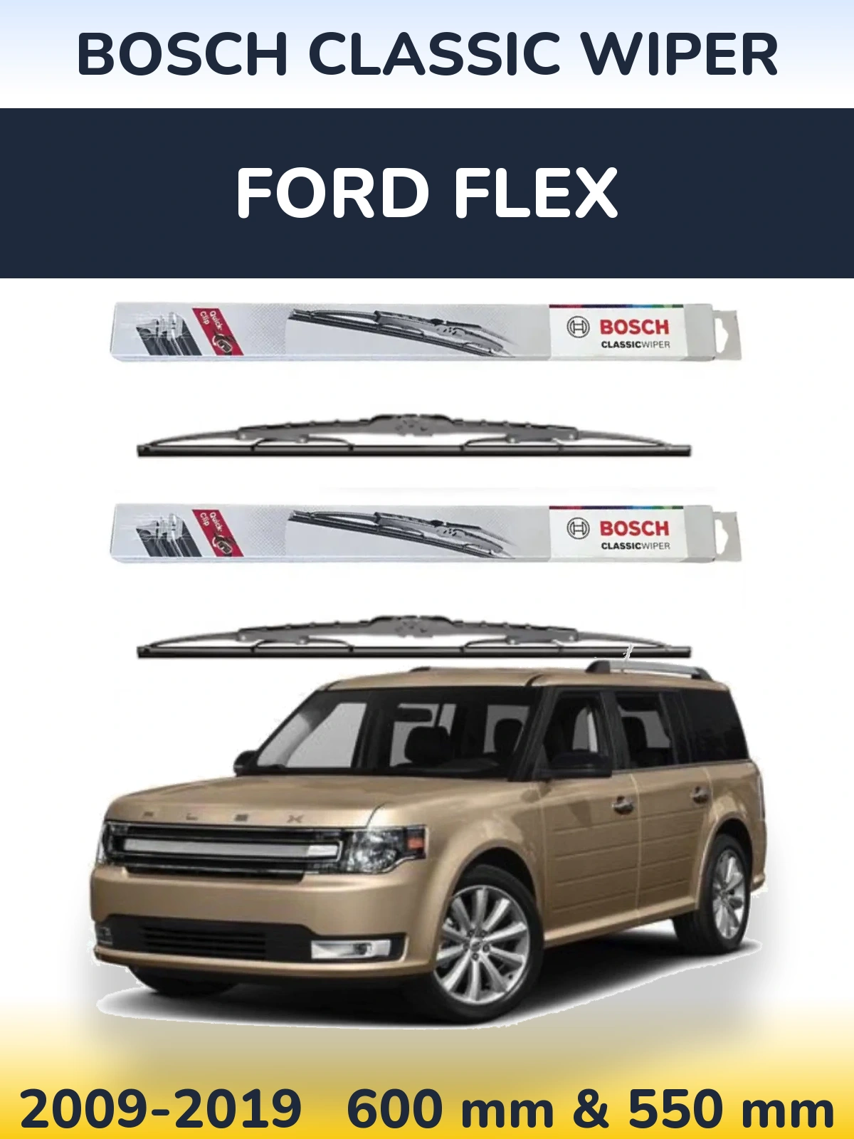 Sada předních stěračů BOSCH Classic Wiper 600 a 550 mm pro Ford Flex 2009-2019