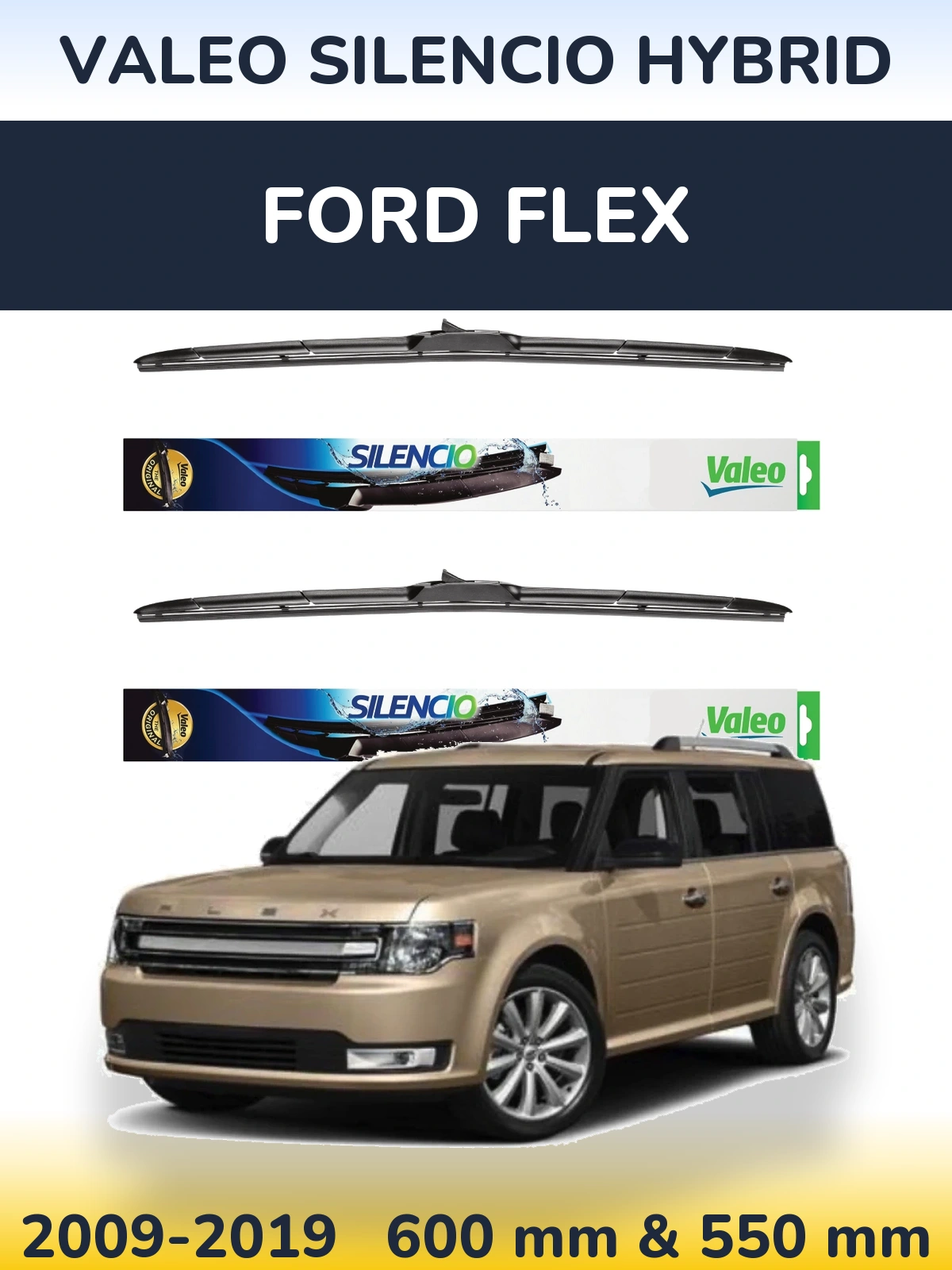Sada předních stěračů Valeo Silencio Hybrid 600 a 550 mm pro Ford Flex 2009-2019