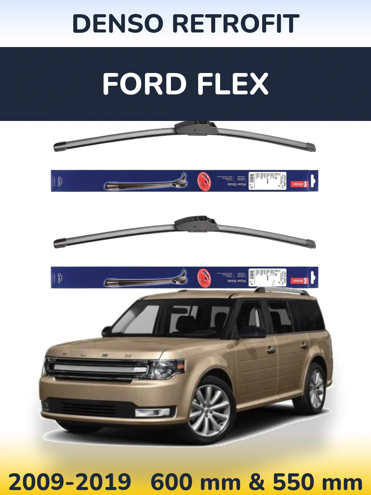 Sada předních stěračů Denso Retrofit 600 a 550 mm pro Ford Flex 2009-2019