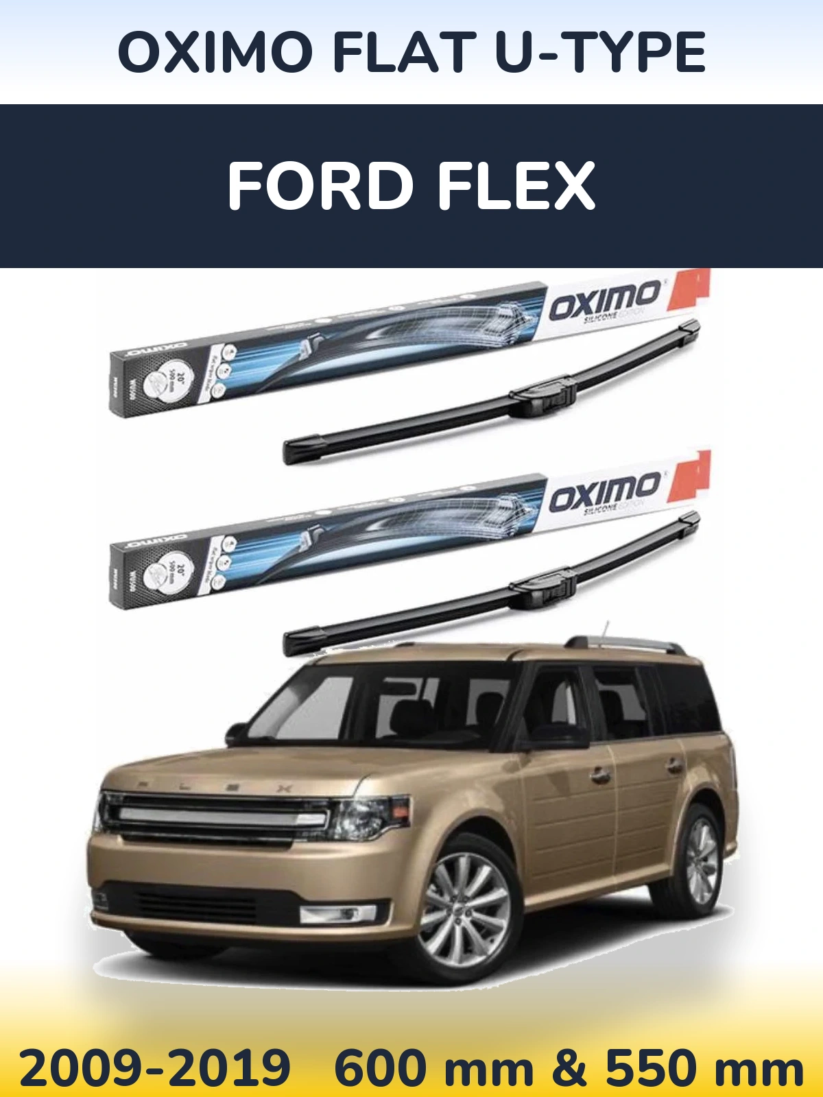 Sada předních stěračů Oximo Flat U-type 600 a 550 mm pro Ford Flex 2009-2019