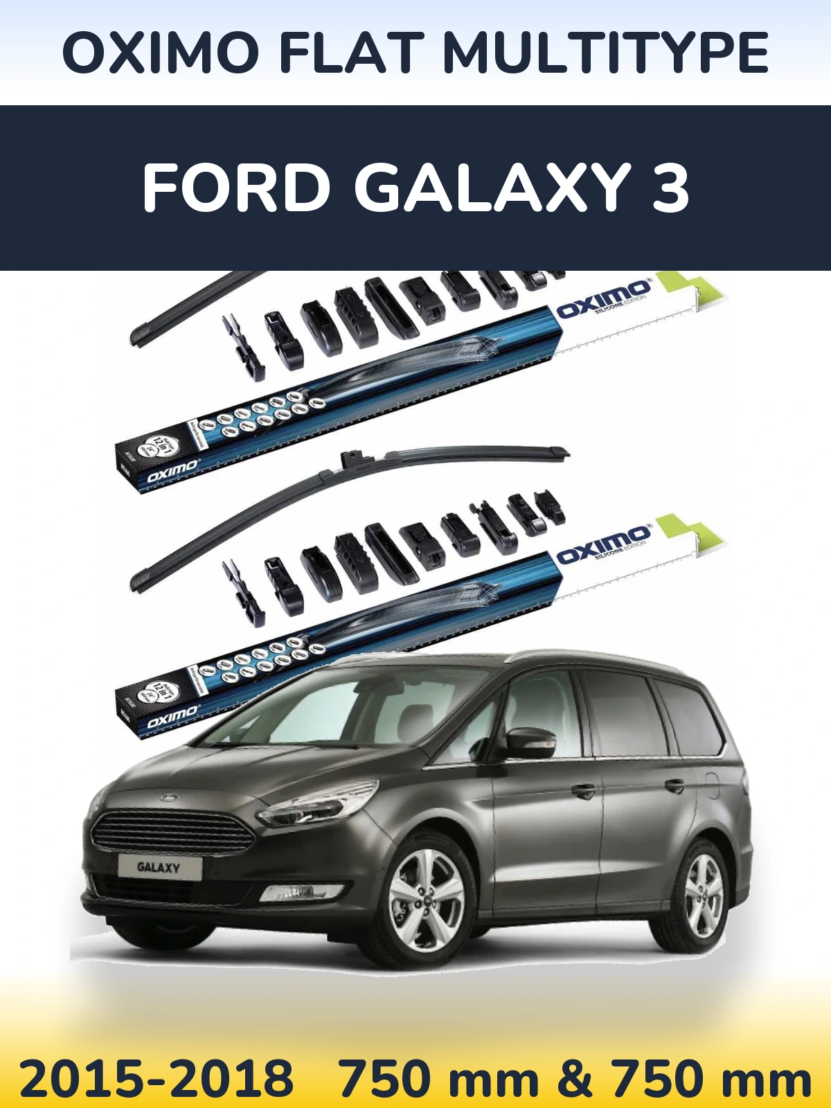 Sada předních stěračů Oximo Flat MultiType 750 a 750 mm pro Ford Galaxy 3 2015-2018
