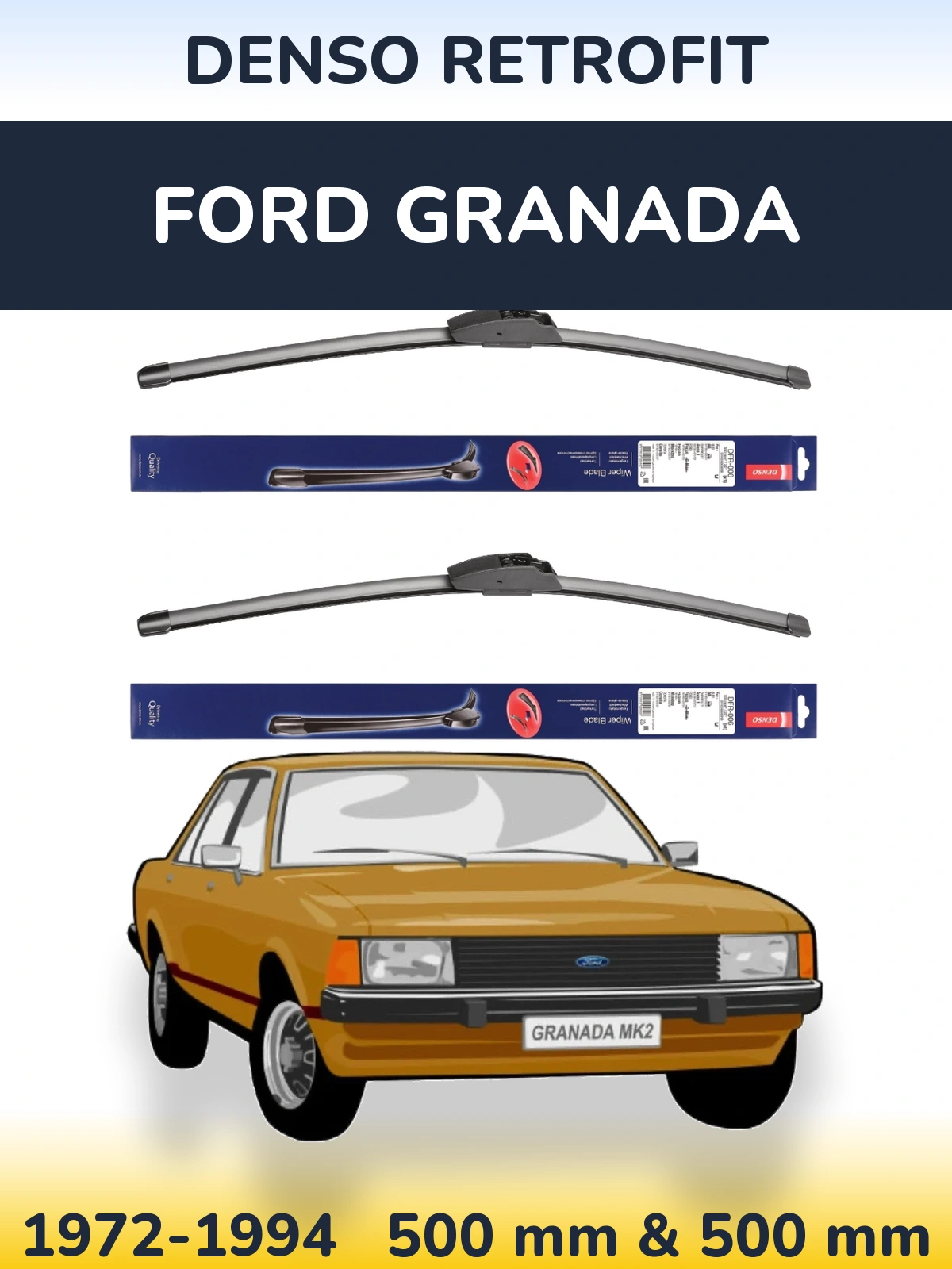 Sada předních stěračů Denso Retrofit 500 a 500 mm pro Ford Granada 1972-1994