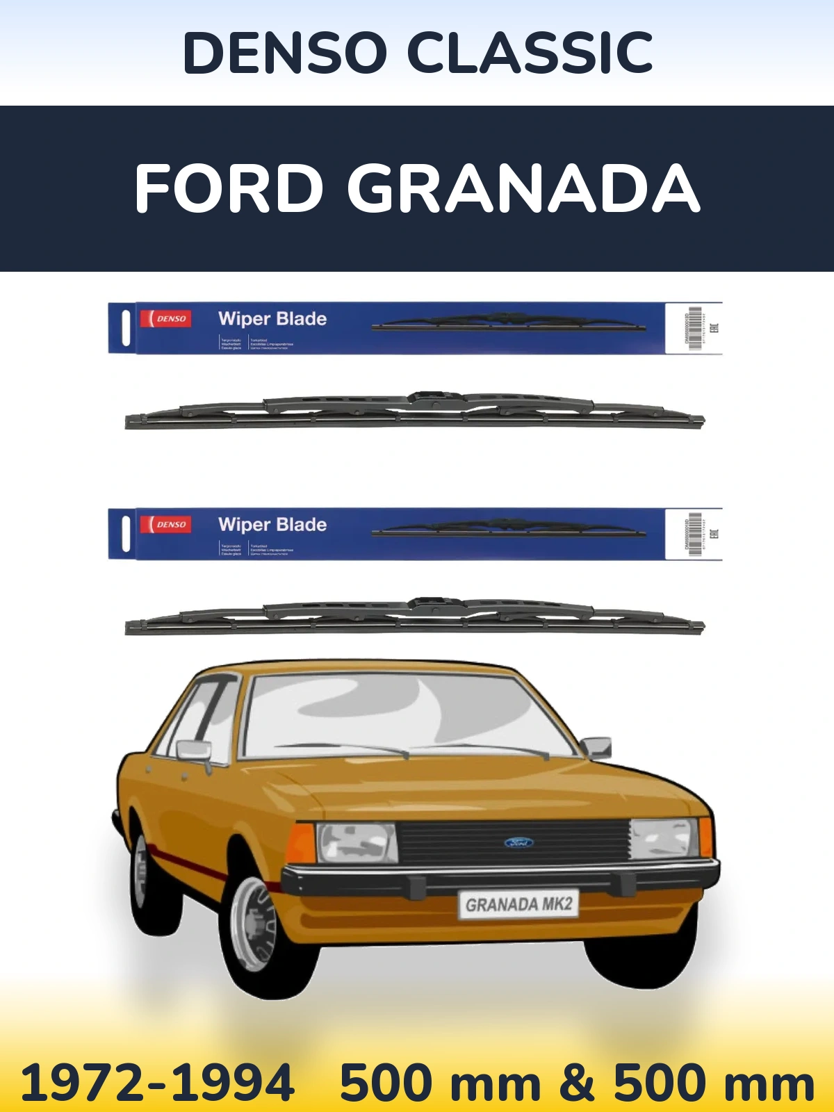 Комплект передних дворников Denso Classic 500 & 500 мм для Ford Granada 1972-1994