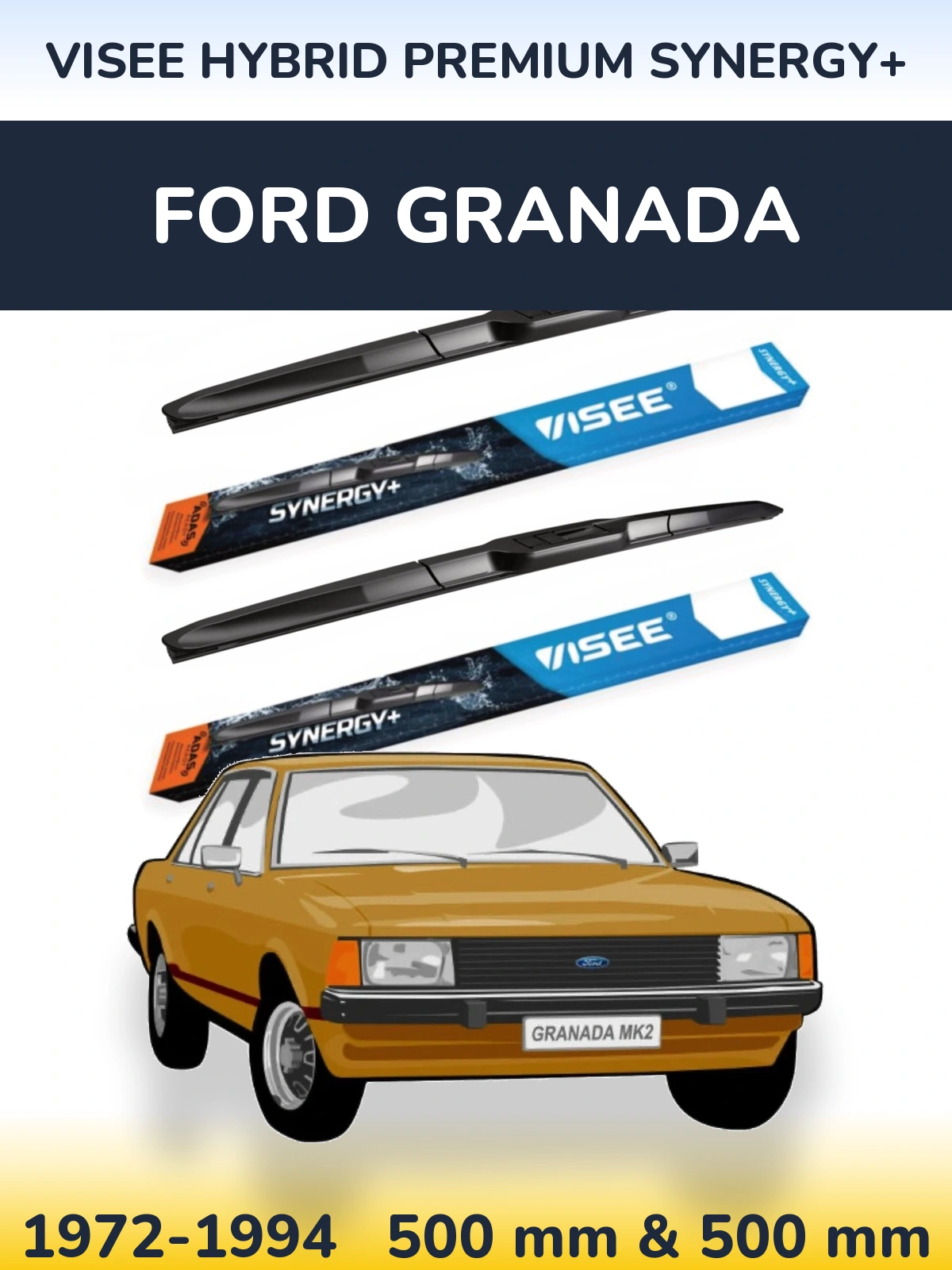 Sada předních stěračů VISEE HYBRID PREMIUM SYNERGY+ 500 a 500 mm pro Ford Granada 1972-1994