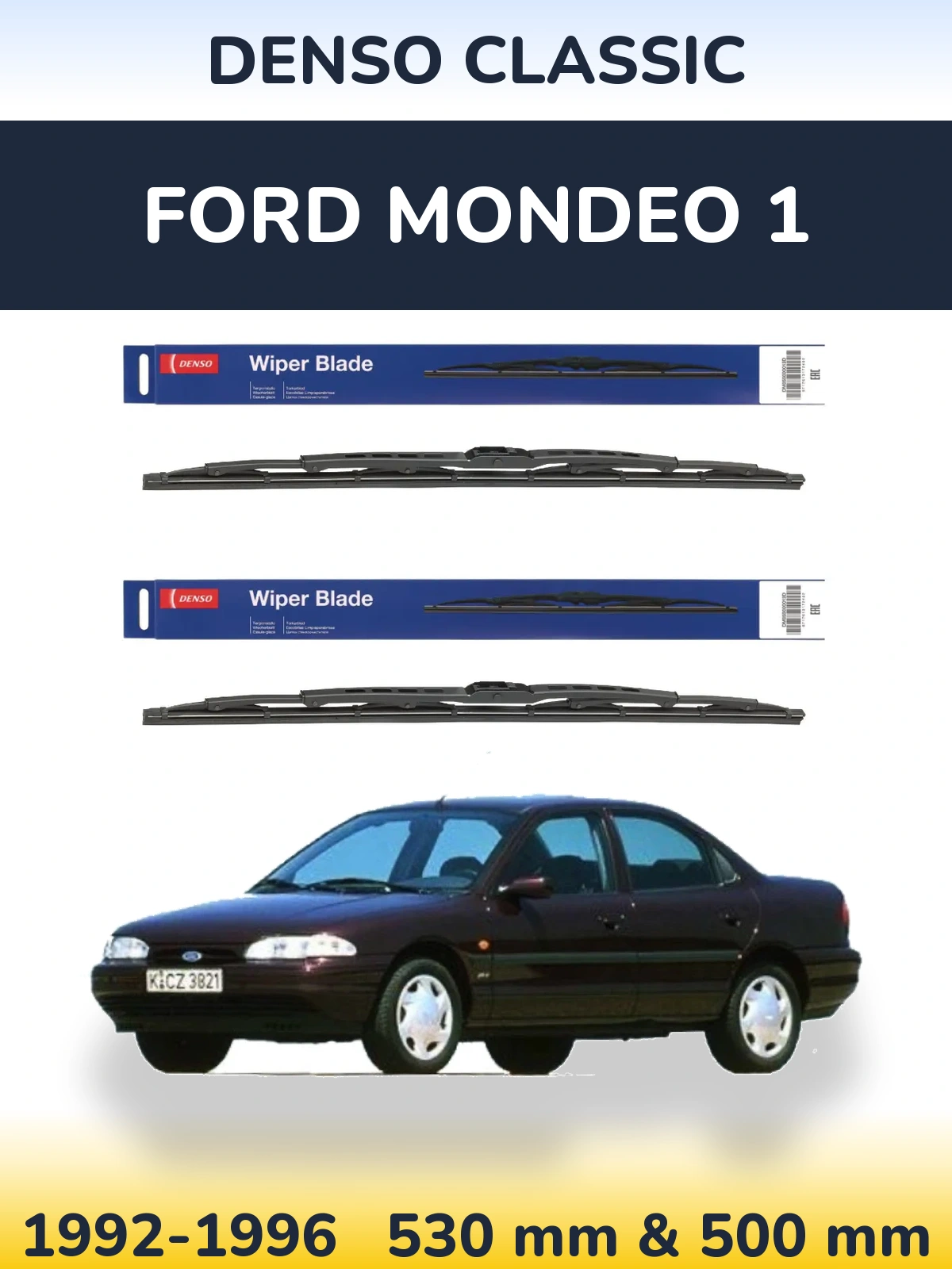 Sada předních stěračů Denso Classic 530 a 500 mm pro Ford Mondeo 1 1992-1996