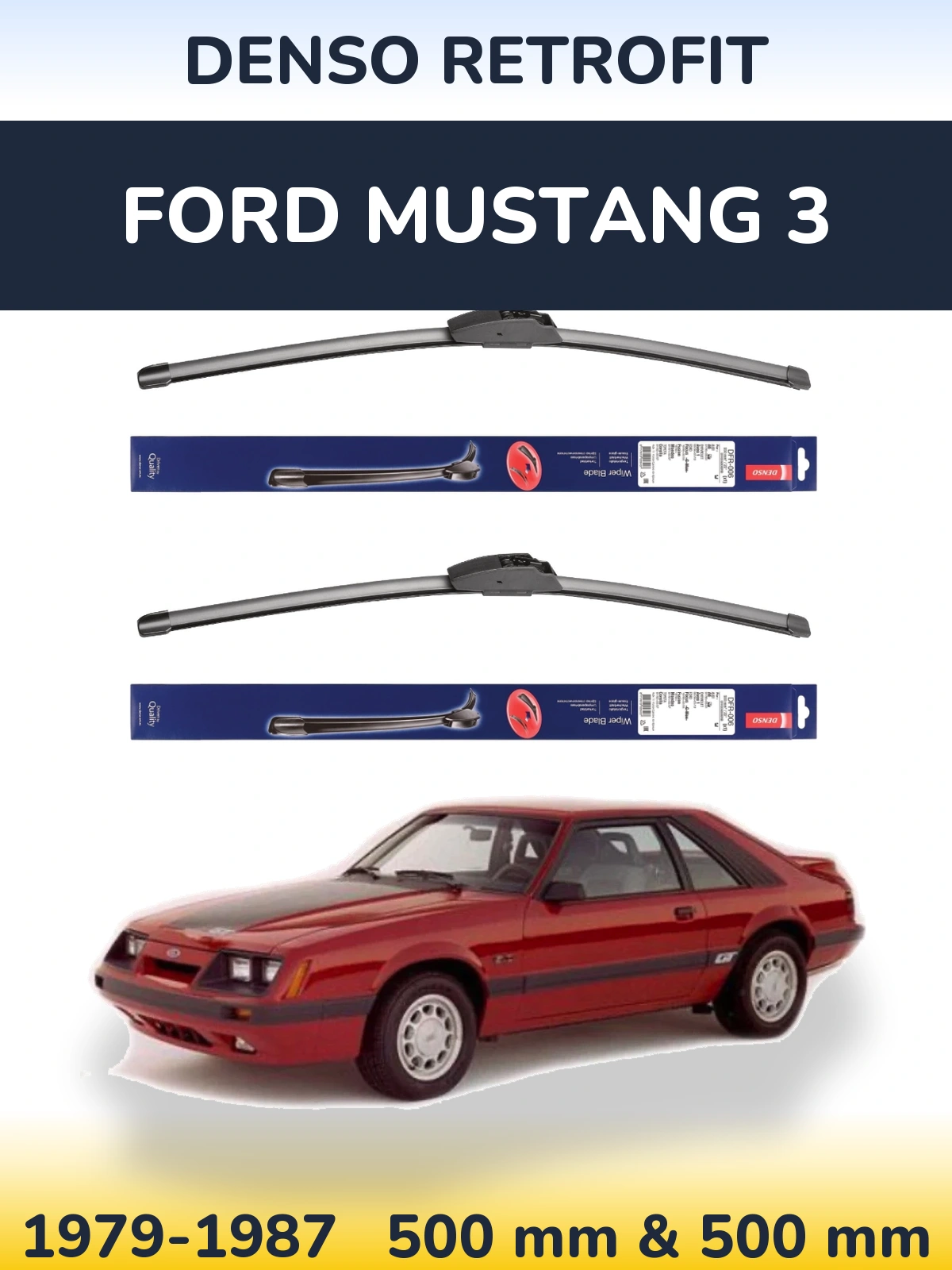 Комплект передніх щіток Denso Retrofit 500 & 500 мм для Ford Mustang 3 1979-1987