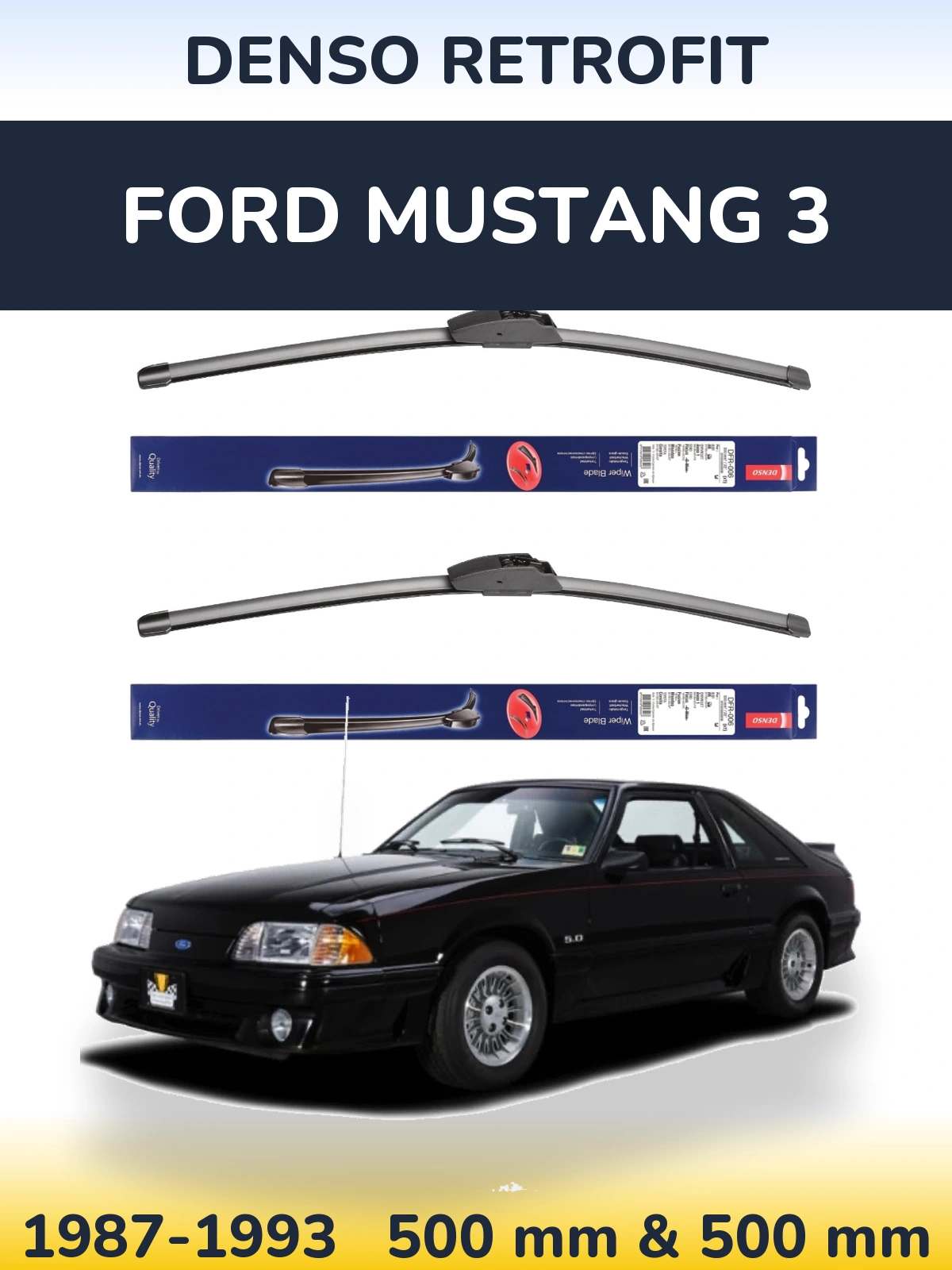 Sada předních stěračů Denso Retrofit 500 a 500 mm pro Ford Mustang 3 1987-1993
