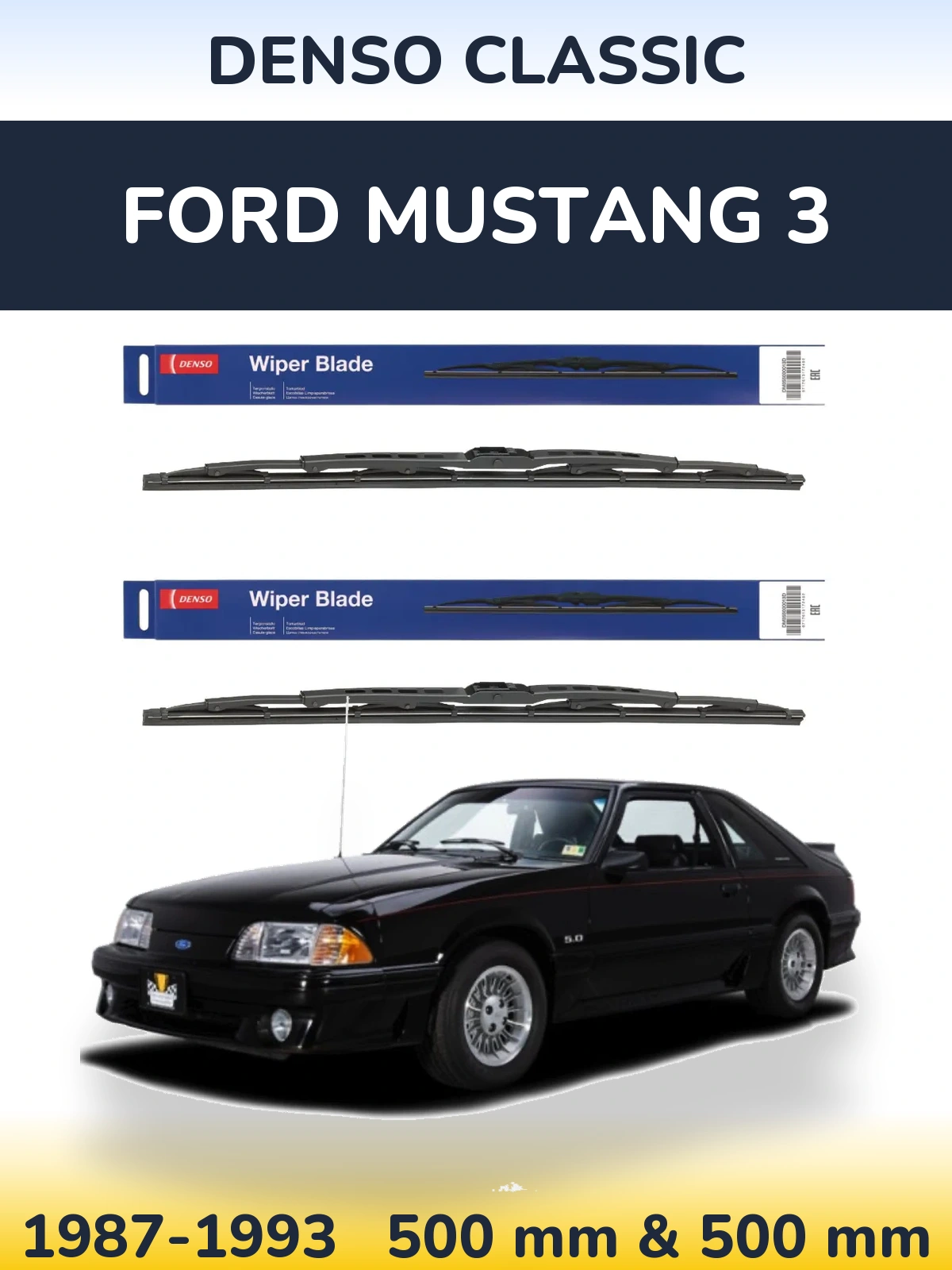 Sada předních stěračů Denso Classic 500 a 500 mm pro Ford Mustang 3 1987-1993