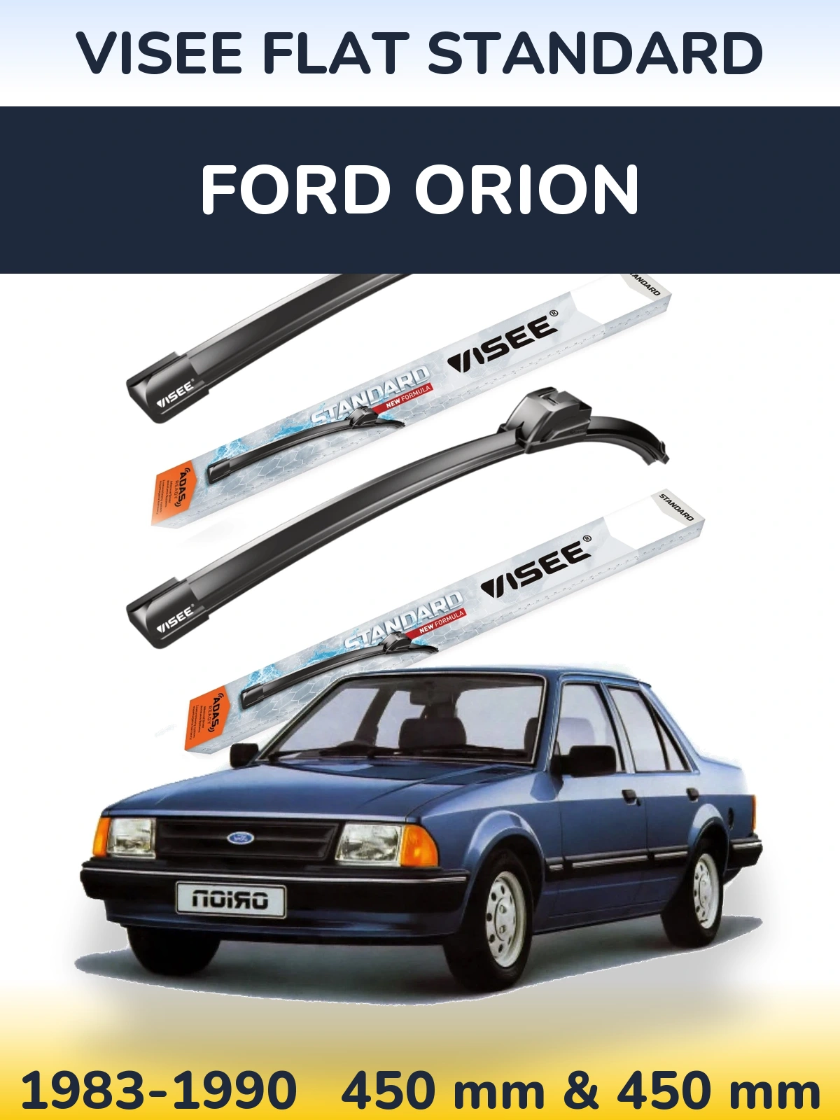 Комплект передніх щіток VISEE FLAT STANDARD 450 & 450 мм для Ford Orion 1983-1990